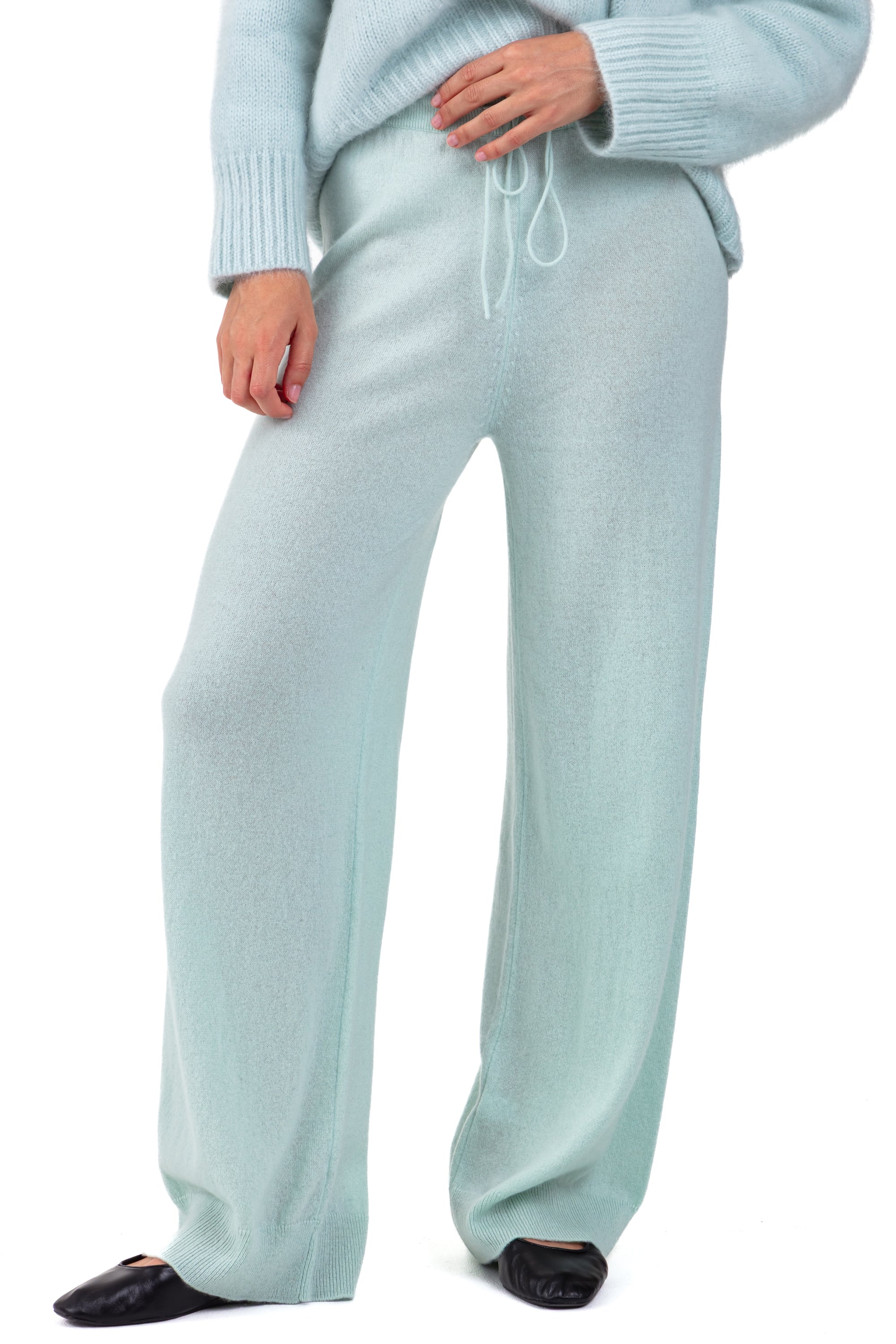 Broek in kasjmier, 100% kasjmier, dames, uitlopende snit, fijn, , Mahogany