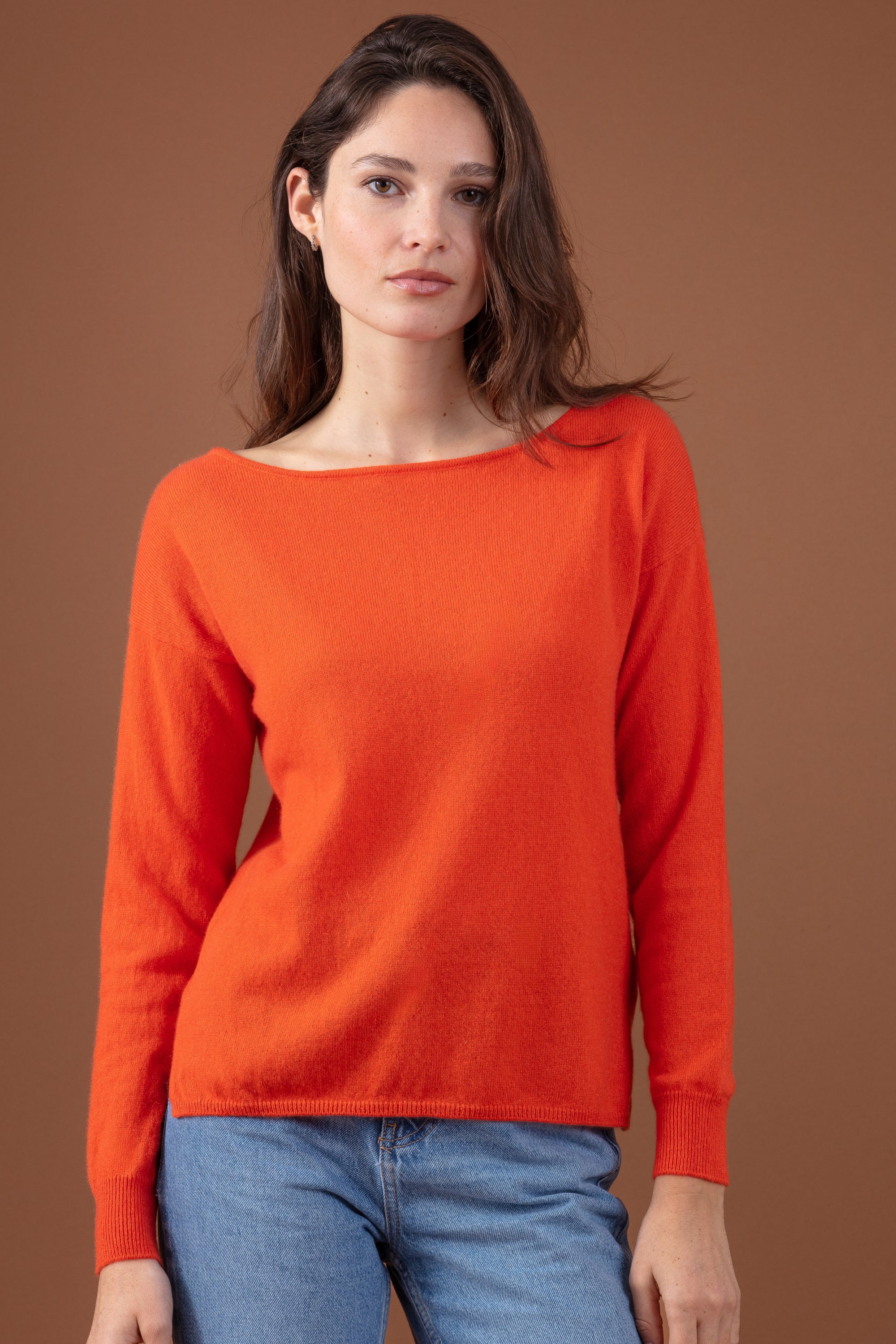 Rowena in kasjmier dames - satsuma - Mahogany