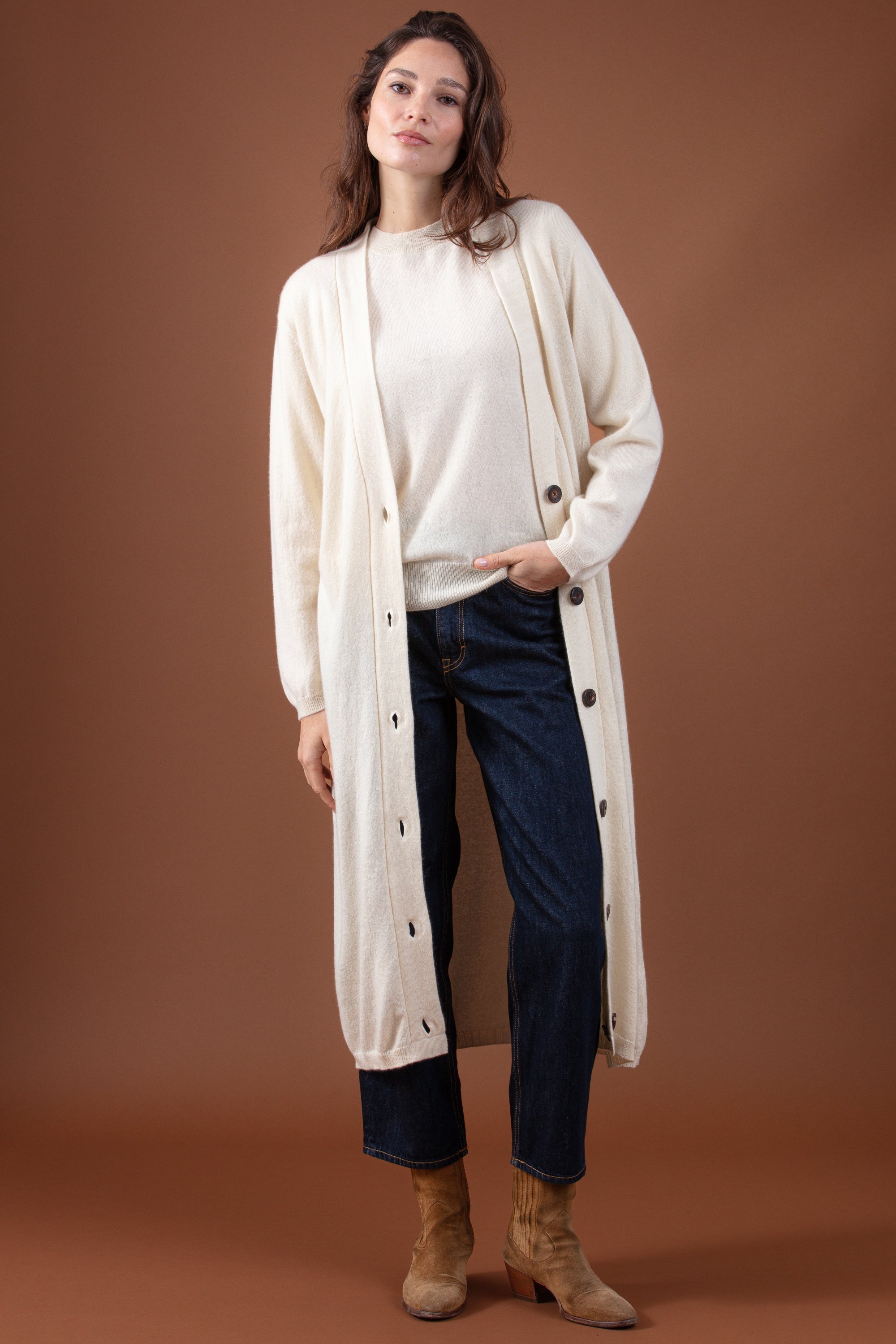 Rimini in kasjmier dames - natural écru - Mahogany