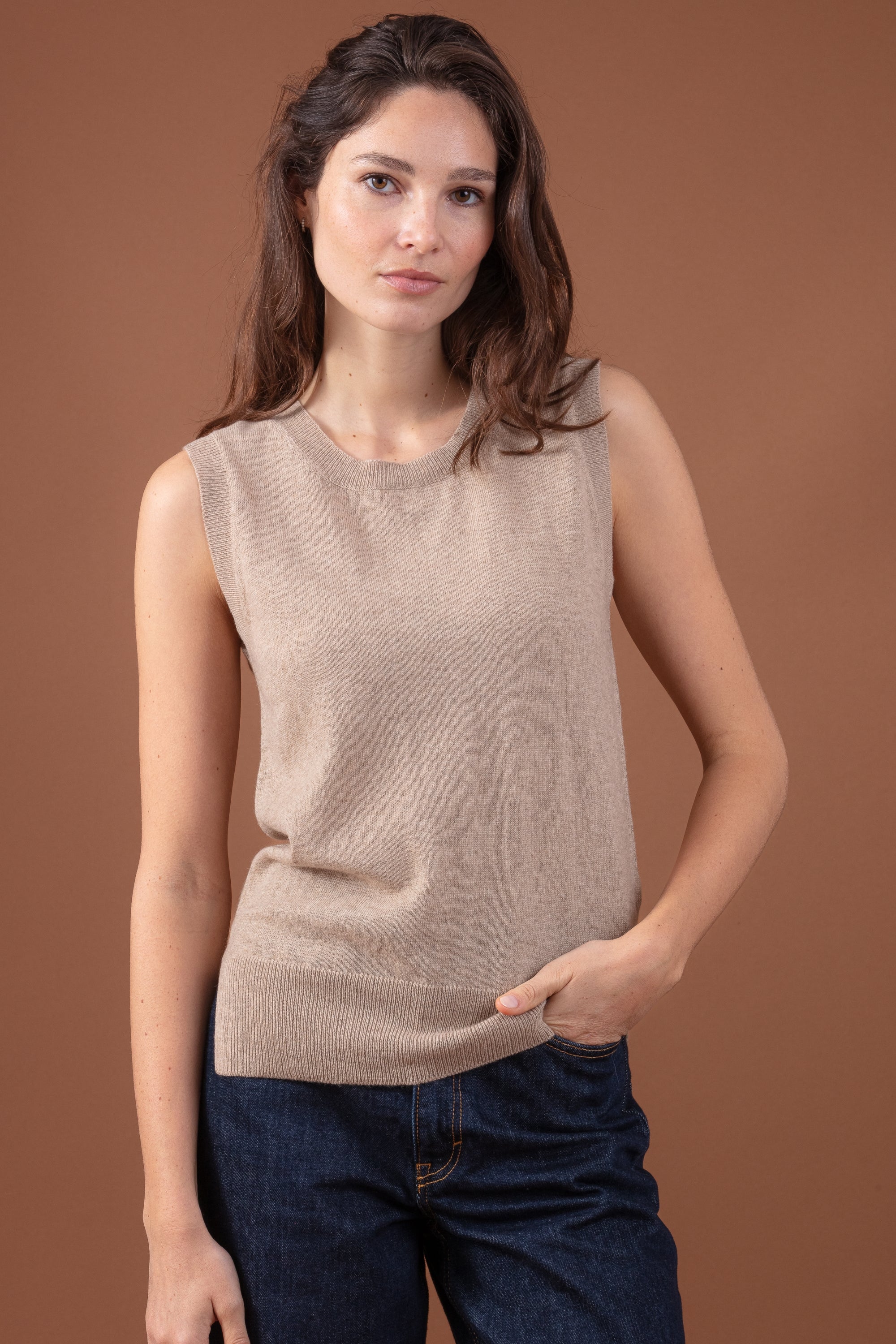 Rati in kasjmier dames - natural stone - Mahogany