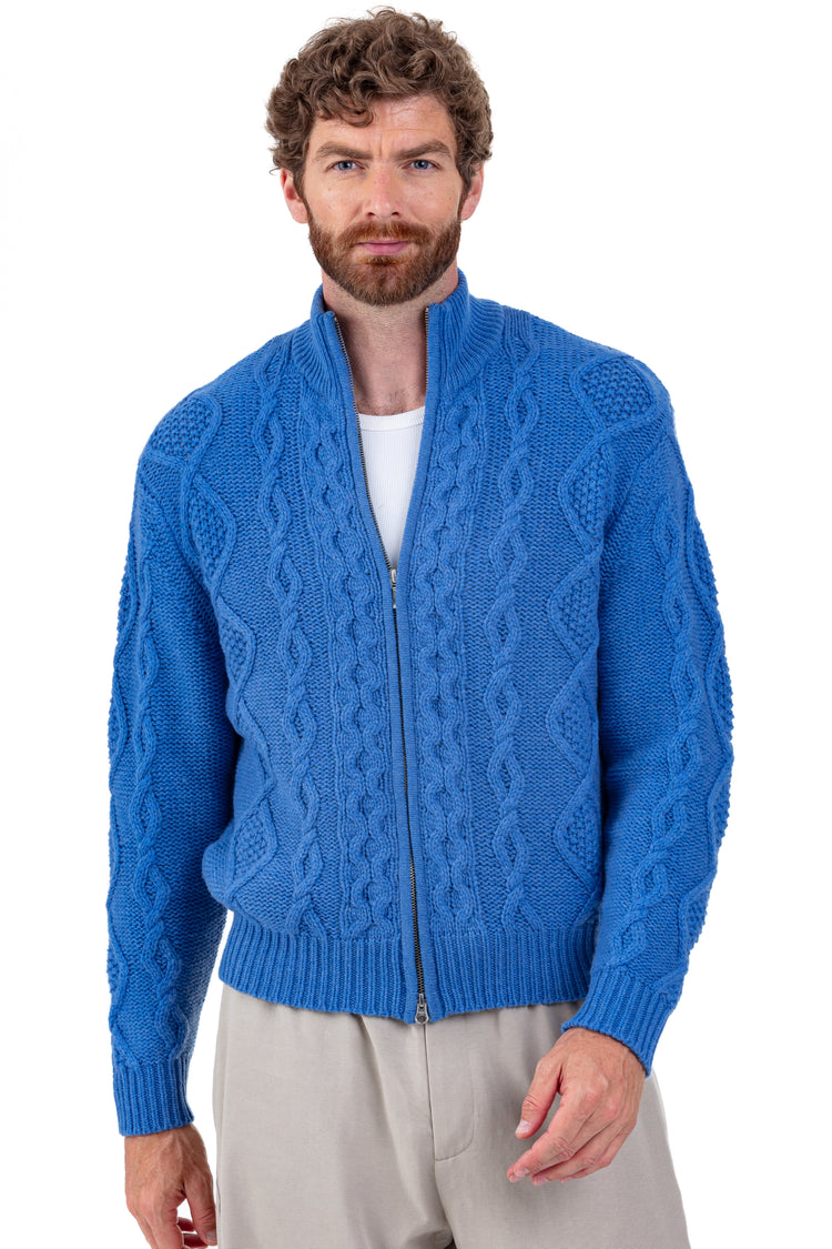 Vest van kasjmier, 100% kasjmier, heren, staande kraag / schoorsteenkraag, ritsluiting, rechte snit, lange mouwen, grof / 6 draden en meer, kabelsteek, Mahogany