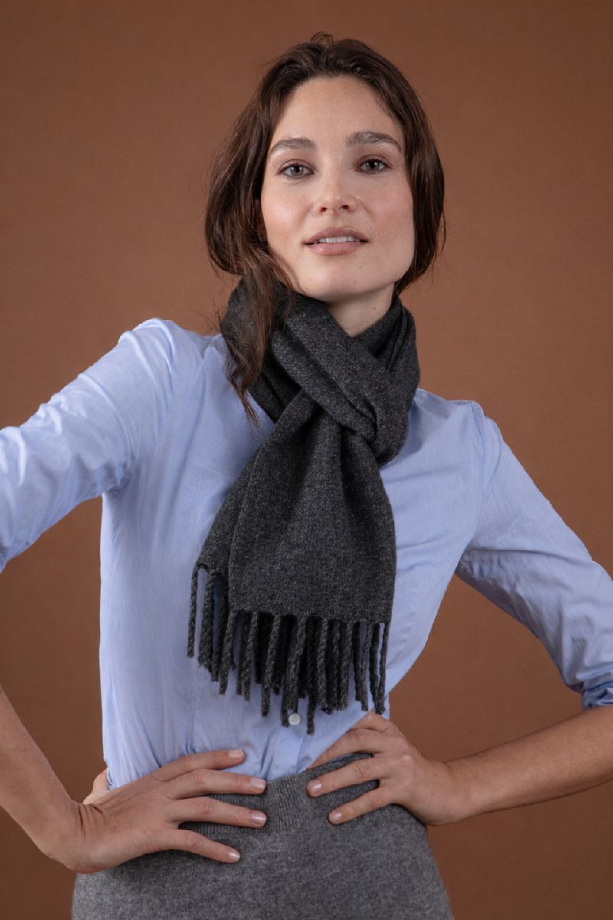 Sjaal in kasjmier, 100% kasjmier, unisex, fijn, , Mahogany