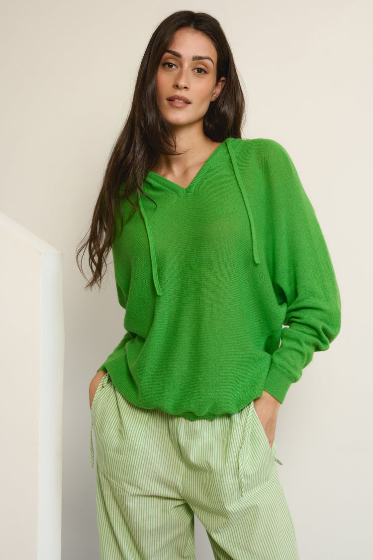 Sweatshirt in kasjmier, 100% kasjmier, dames, capuchon, oversized pasvorm, lange mouwen, fijn, , Mahogany