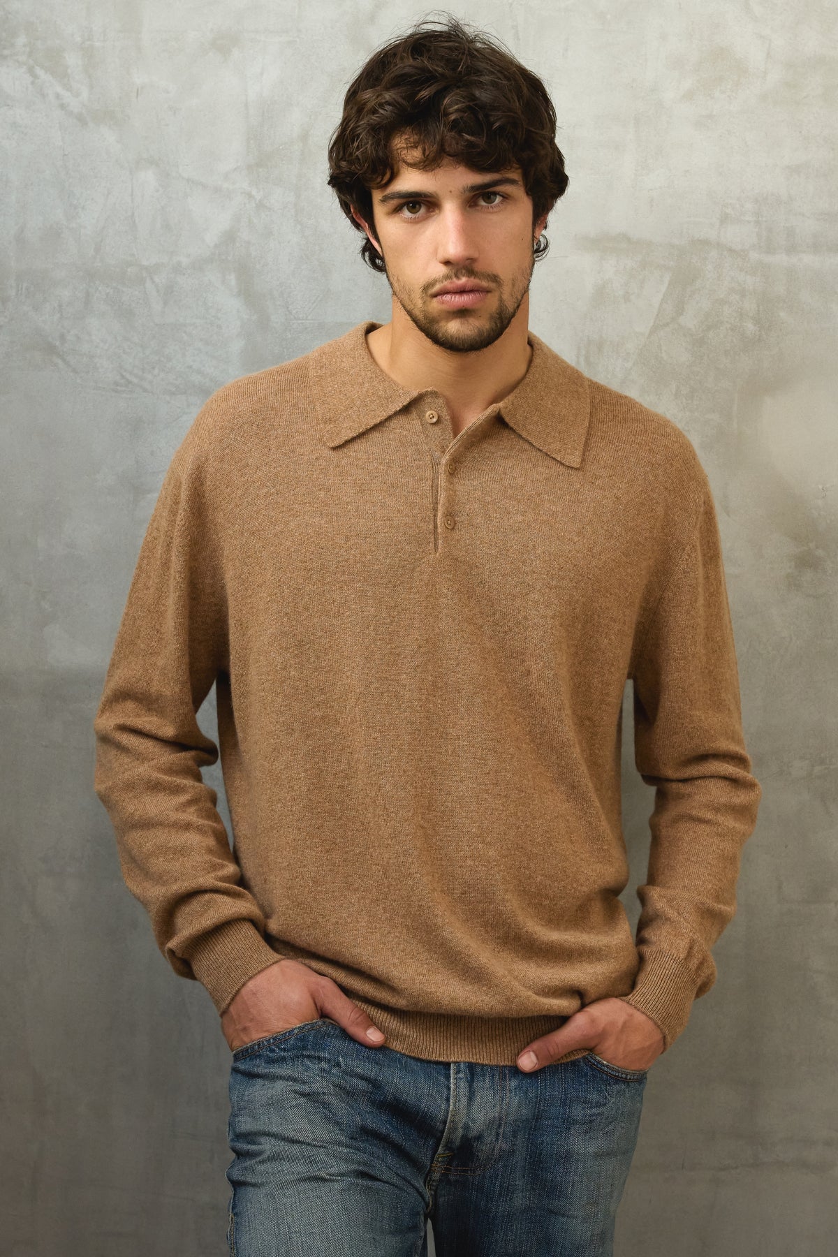 Alexandre in kasjmier heren - camel chiné - Mahogany
