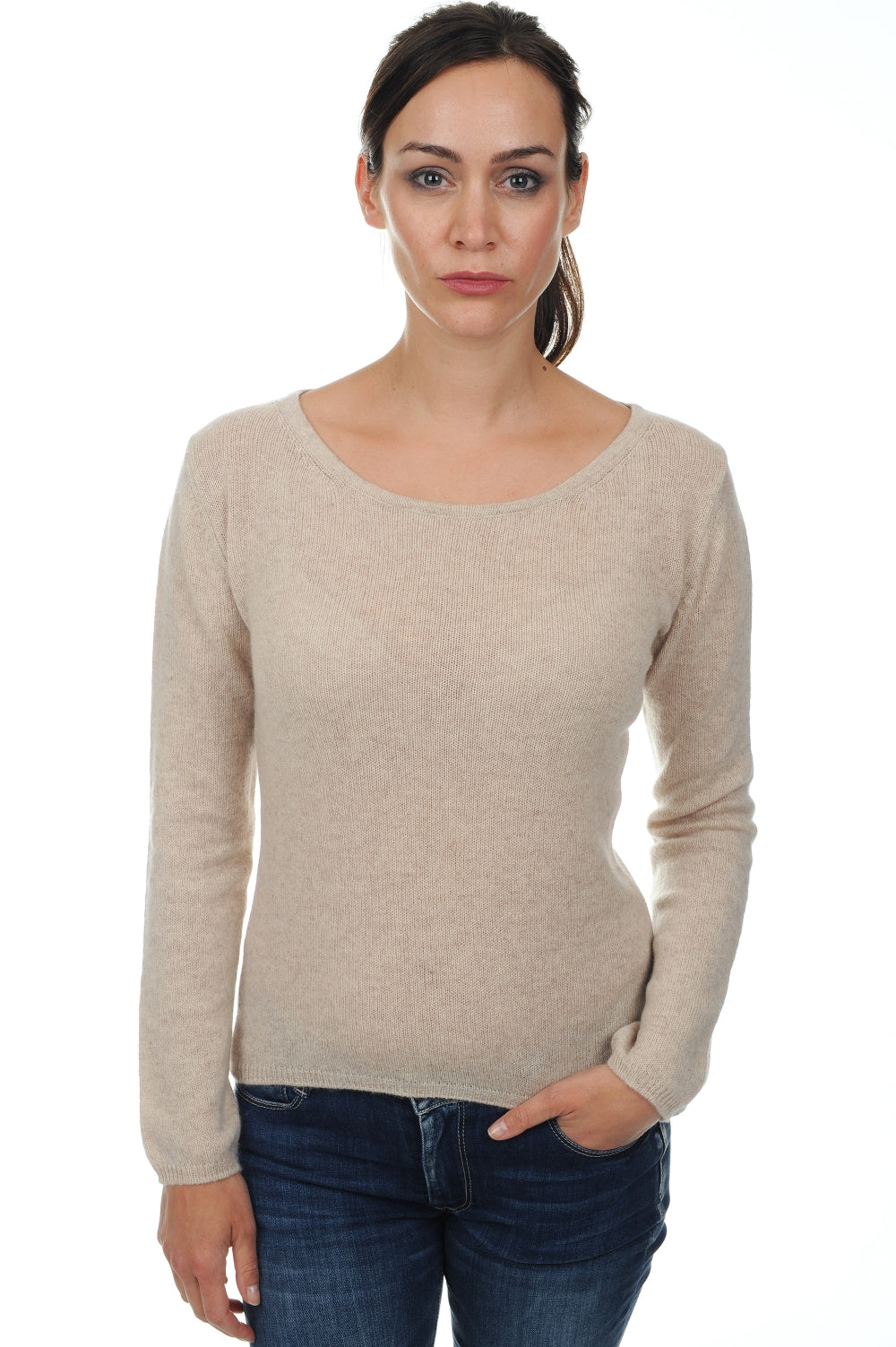 Kasjmieren trui, 100% kasjmier, dames, ballerinakraag, nauwsluitende pasvorm, lange mouwen, normaal / 2 en 4 draden, afgetrapte brei, Mahogany