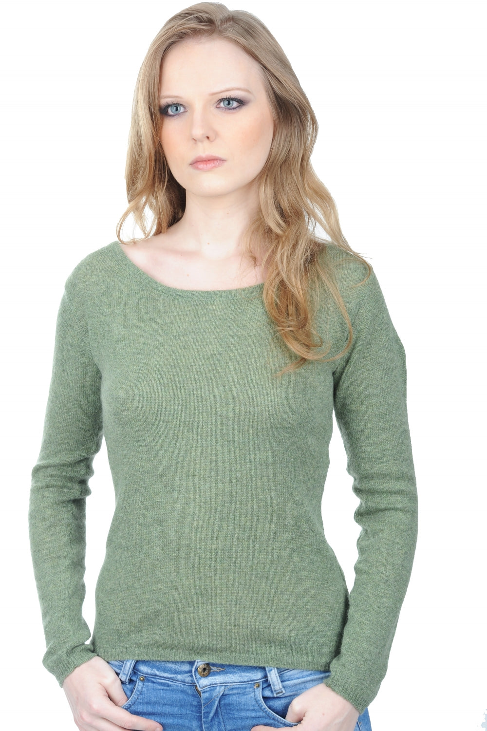 Caleen in kasjmier dames - gemêleerd groen - Mahogany