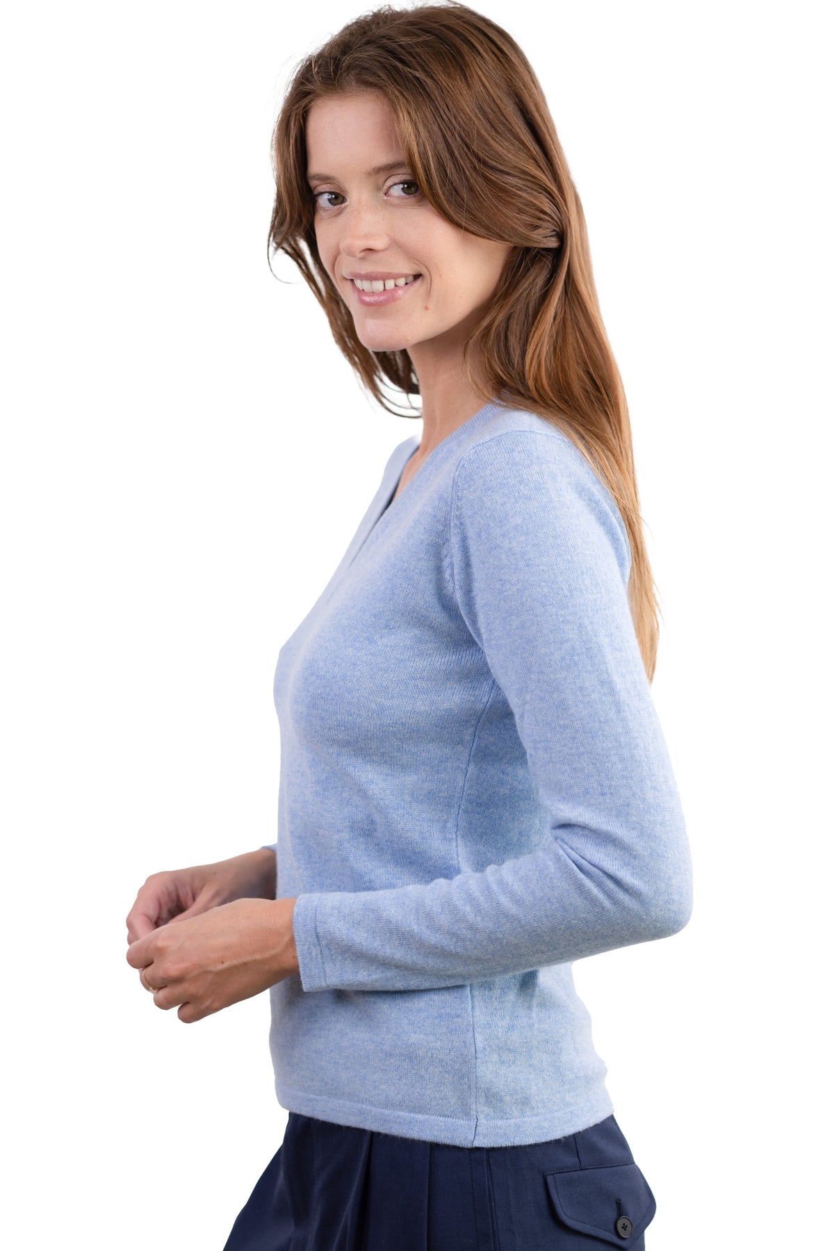 Emma in kasjmier dames - Aanzicht 1 - bleu azur chiné - Mahogany