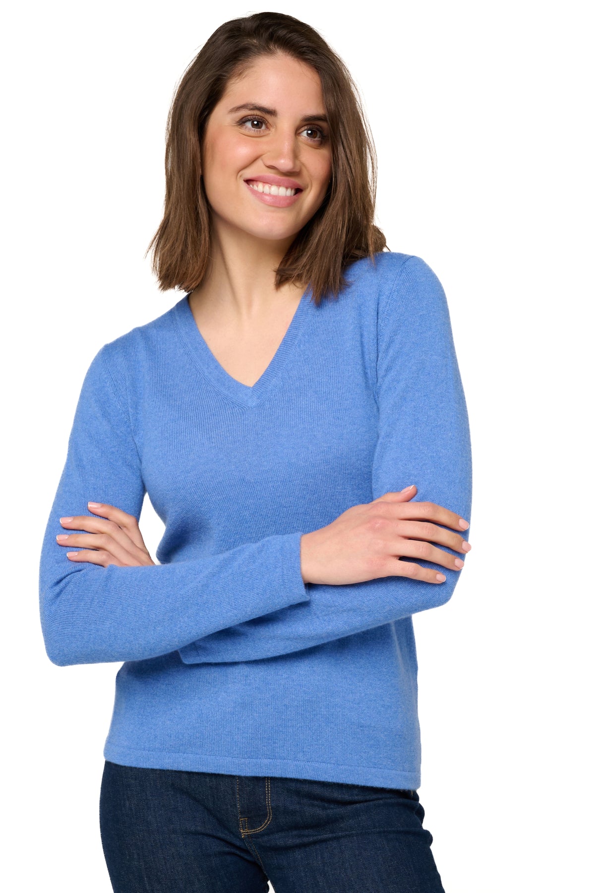 Emma in kasjmier dames - Aanzicht 1 - bleu chiné - Mahogany