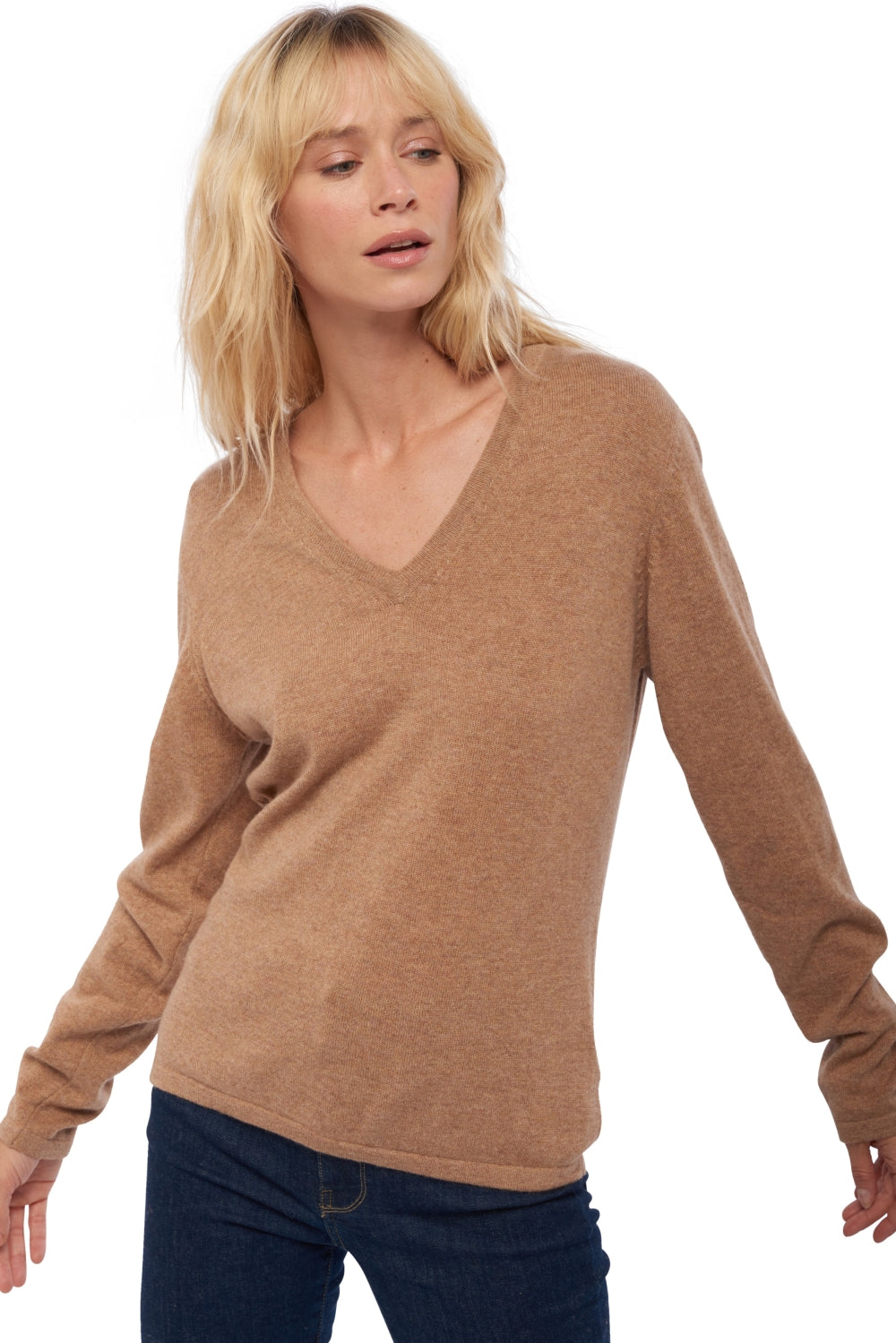 Emma in kasjmier dames - gemêleerd camel - Mahogany