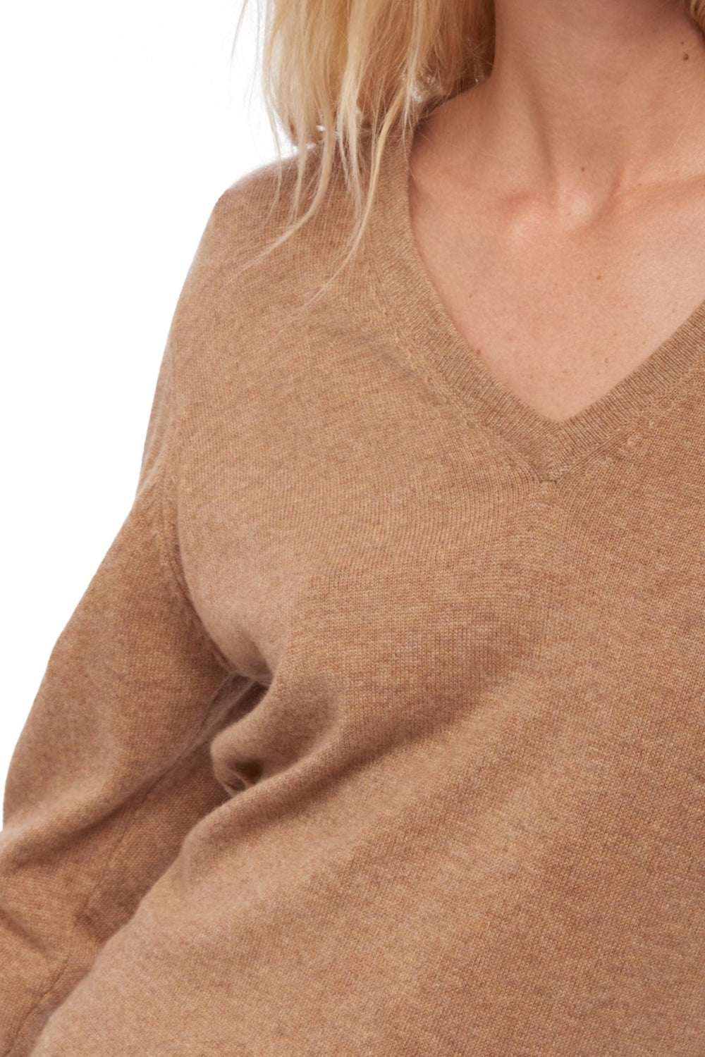 Emma in kasjmier dames - Aanzicht 2 - camel chiné - Mahogany