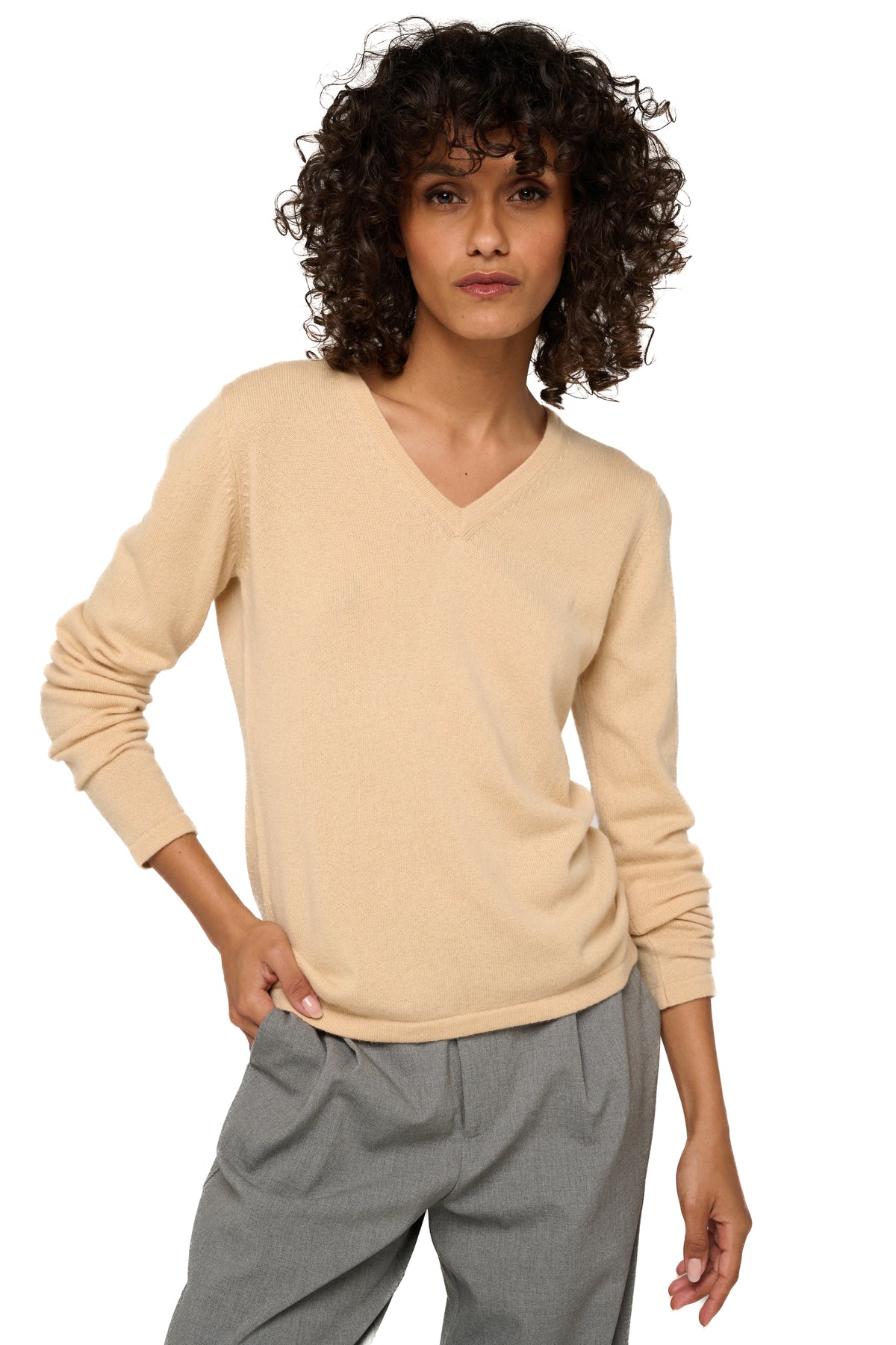 Emma in kasjmier dames - honey - Mahogany