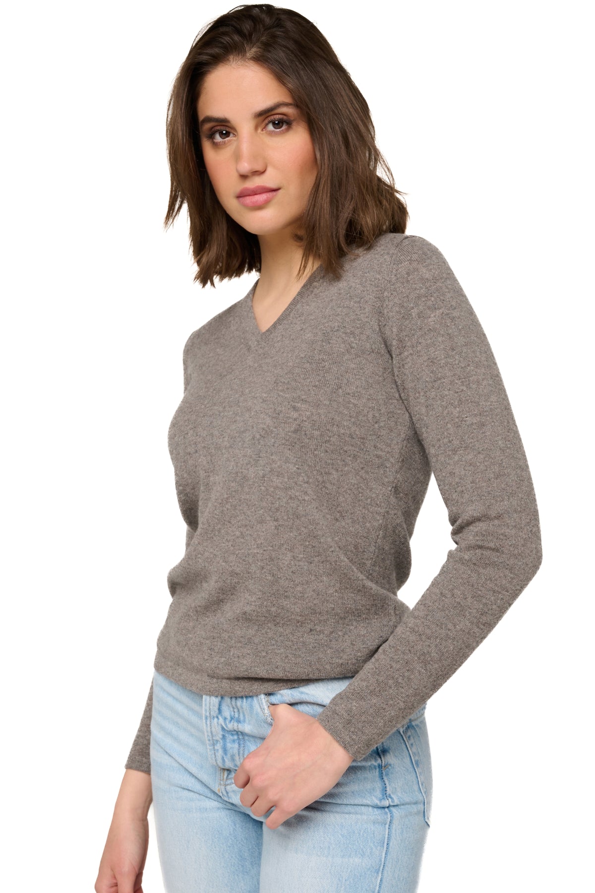 Emma in kasjmier dames - gemêleerd marmotte - Mahogany