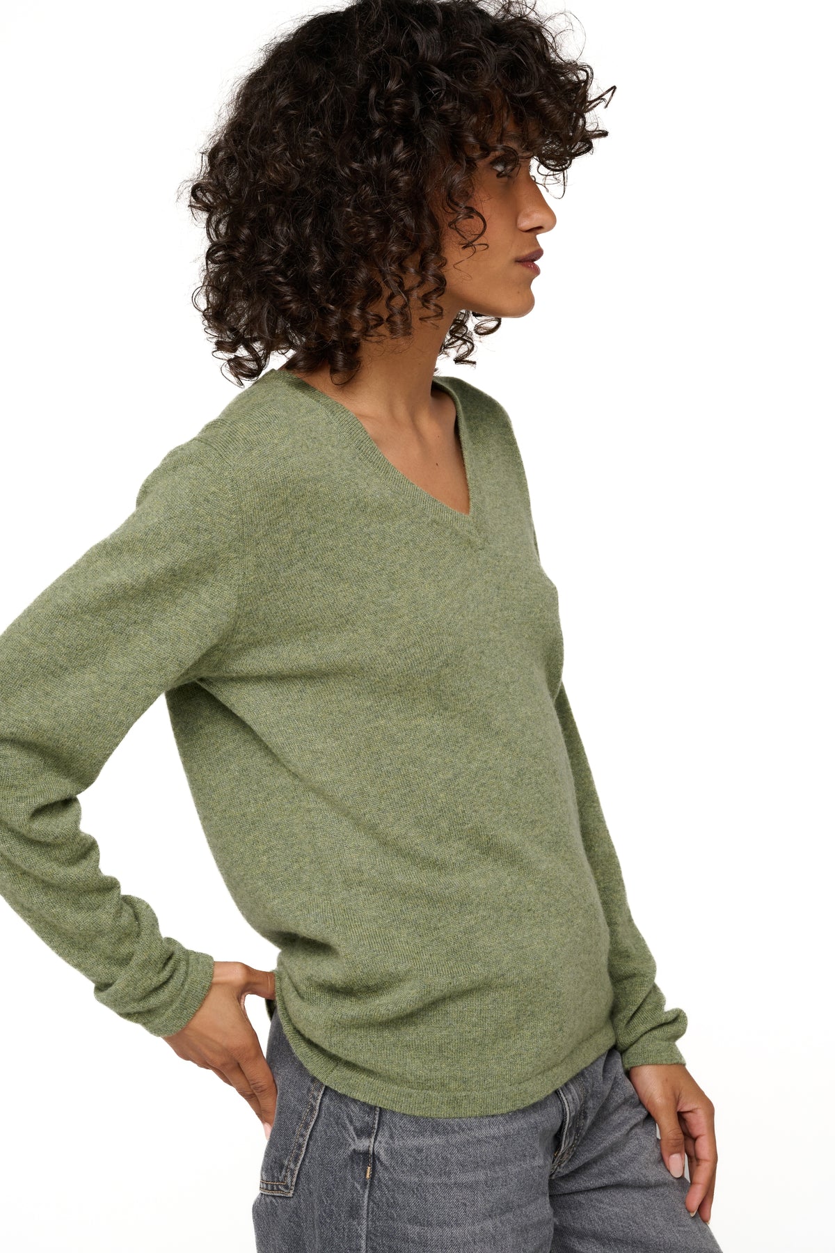 Emma in kasjmier dames - Aanzicht 1 - vert chiné - Mahogany