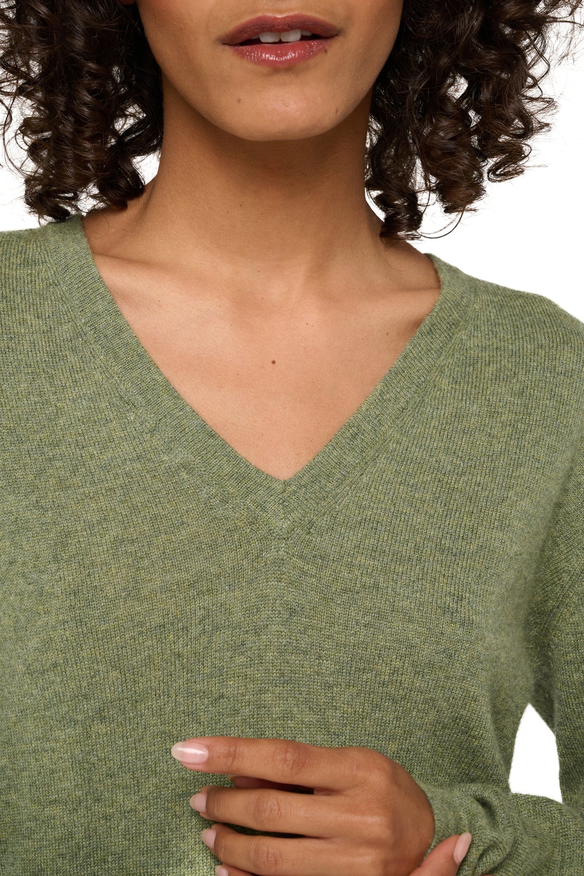 Emma in kasjmier dames - Aanzicht 2 - vert chiné - Mahogany