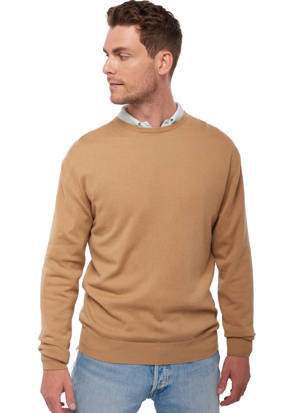 Keaton in kasjmier voor heren - camel - Mahogany