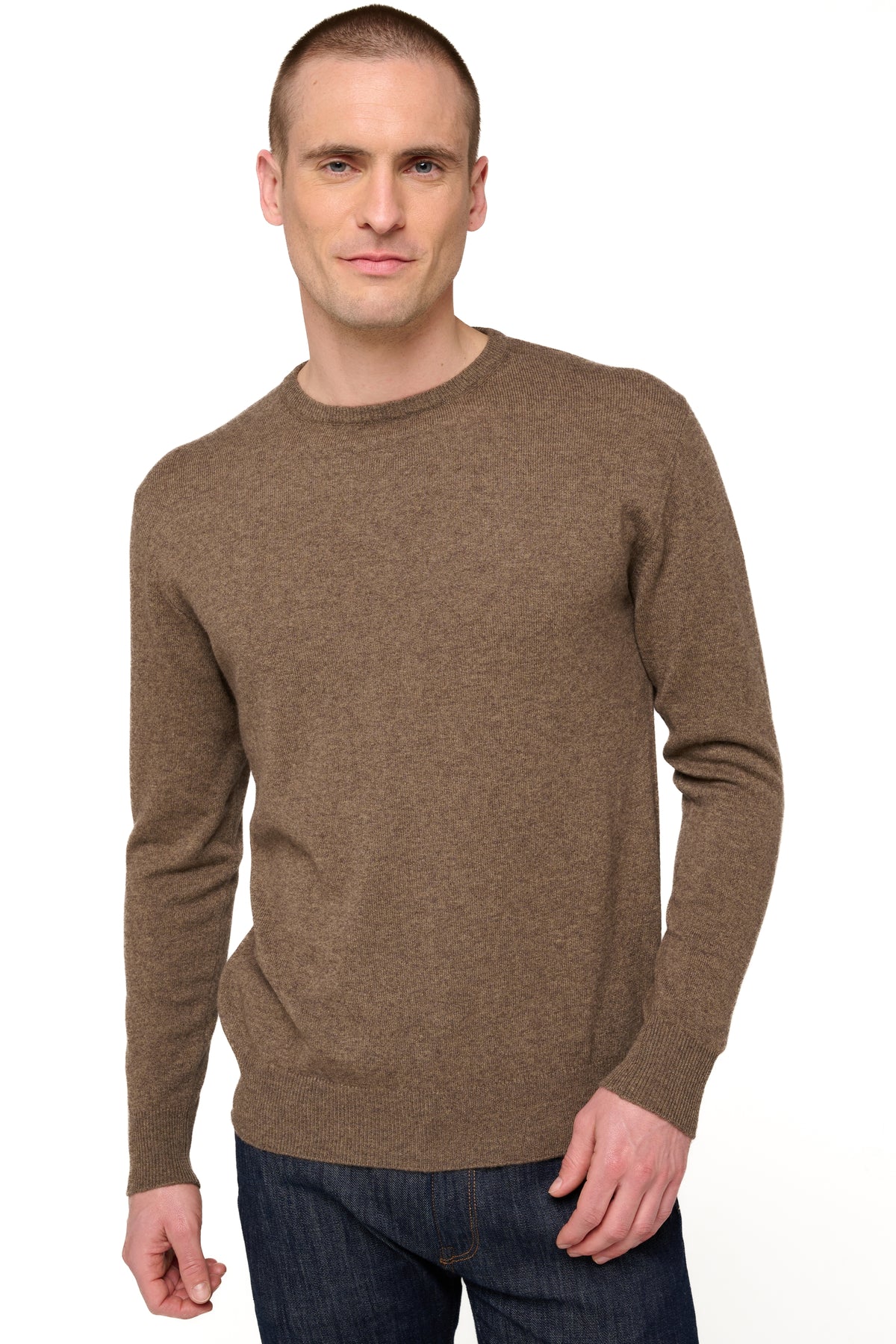 Nestor kasjmier heren trui - natural dark brown - Mahogany