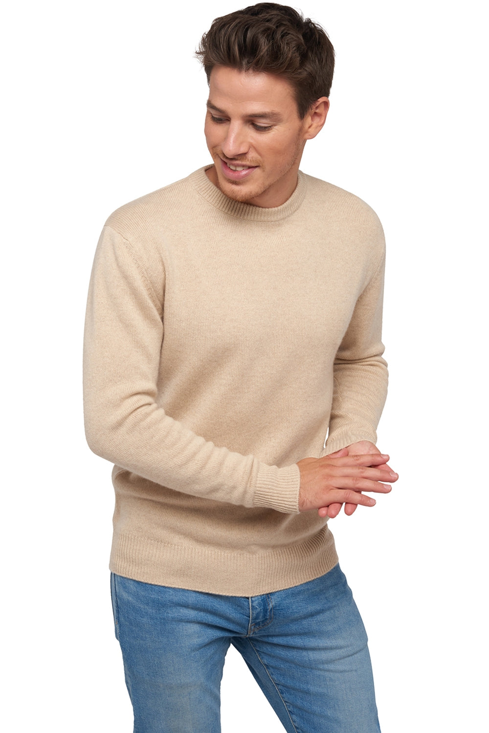 Nestor 4F kasjmier trui heren - natural beige - Mahogany