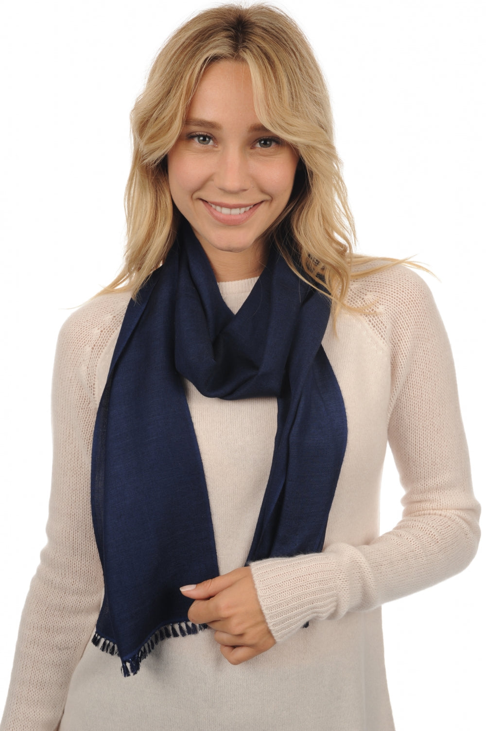 Scarva in kasjmier en zijde voor dames - marineblauw - Mahogany