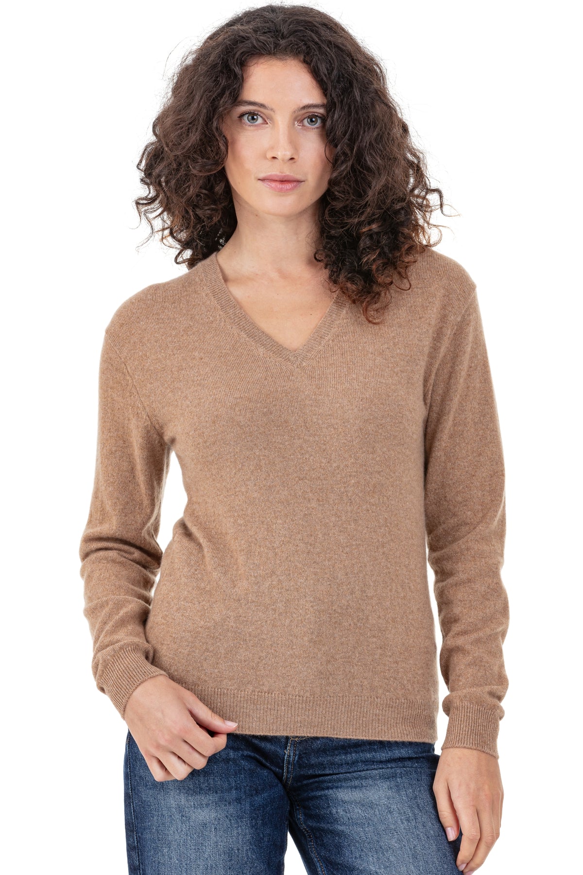 Tessa in kasjmier dames - camel - Mahogany