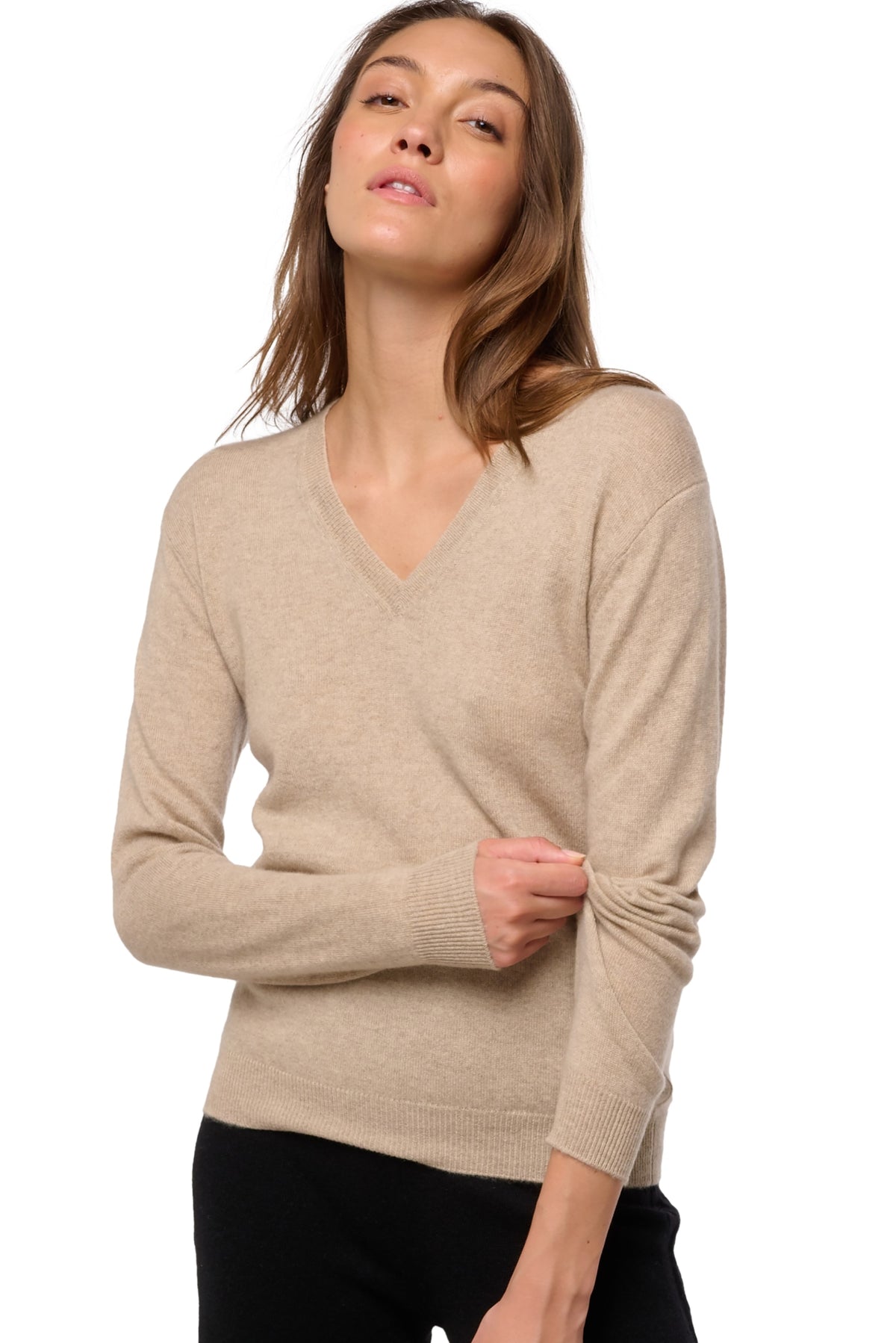 Tessa in kasjmier dames - spelt - Mahogany