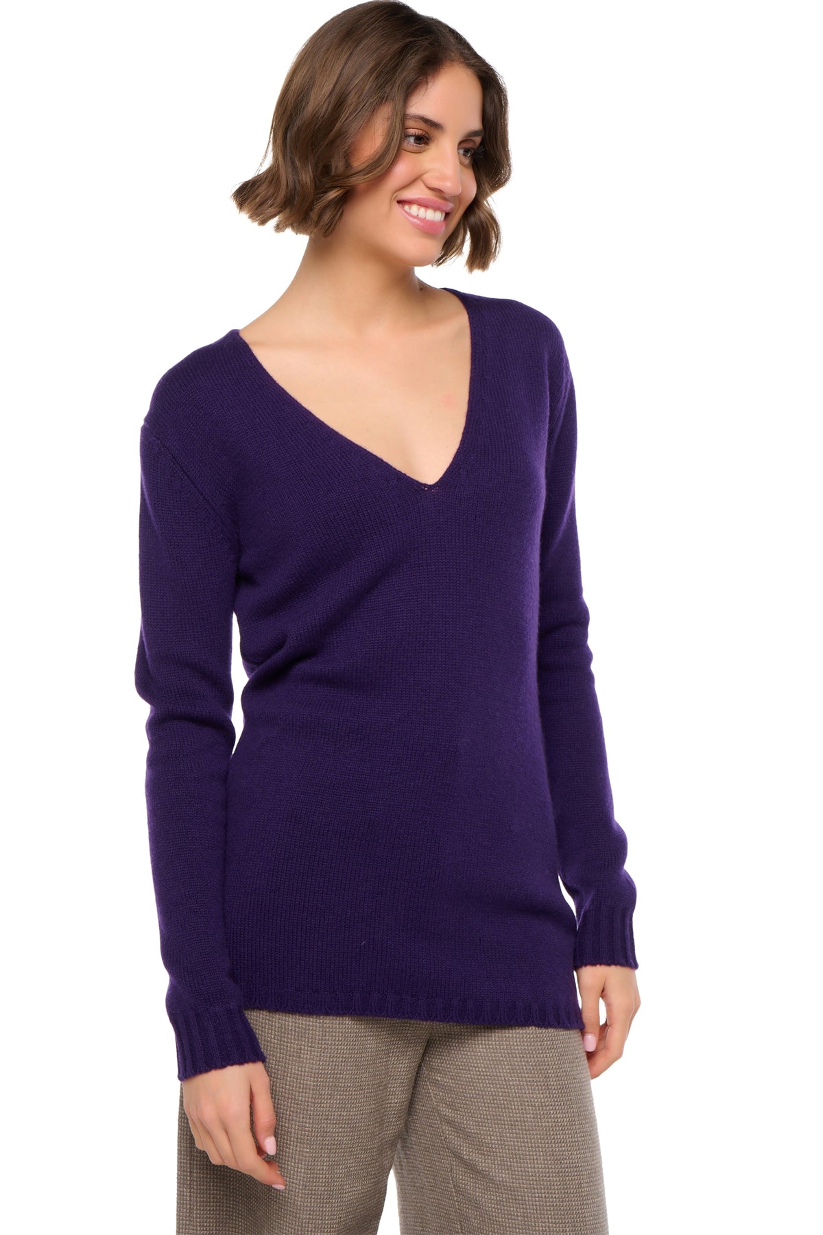 Vanessa in kasjmier dames - deep purple - Mahogany