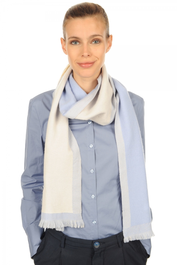 Kasjmier accesoires sjaals tonnerre hemels blauw ecru 180 x 24 cm