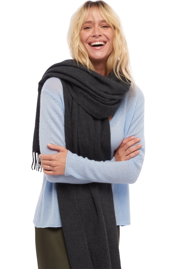 Kasjmier accessoires sjaals niry anthraciet gemeleerd 200x90cm