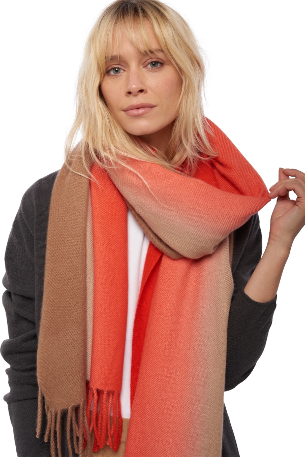 Kasjmier accessoires sjaals vaasa bloody orange camel gemeleerd 200 x 70 cm