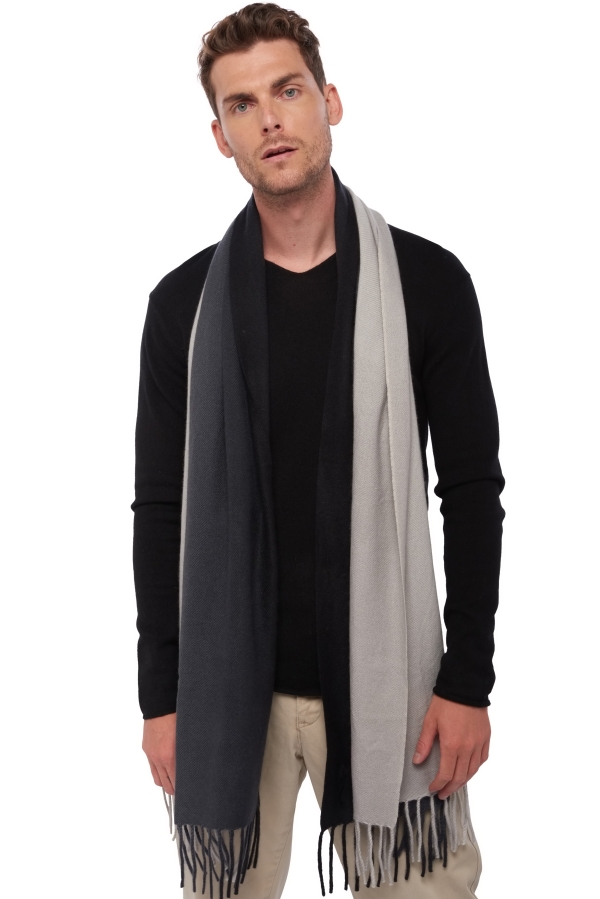 Kasjmier accessoires sjaals vaasa zwart flanel grijs gemeleerd 200 x 70 cm