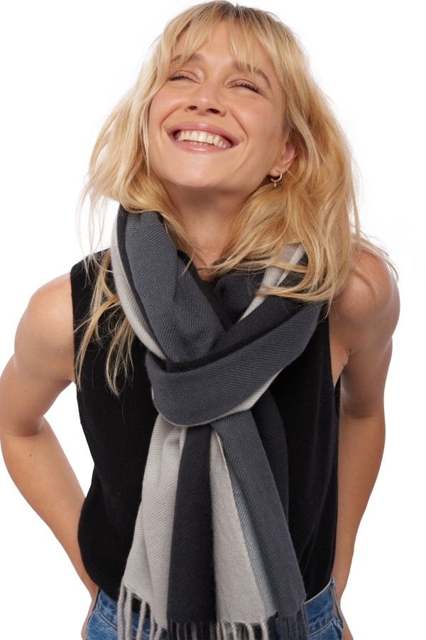 Kasjmier dames kasjmier sjaals vaasa zwart flanel grijs gemeleerd 200 x 70 cm