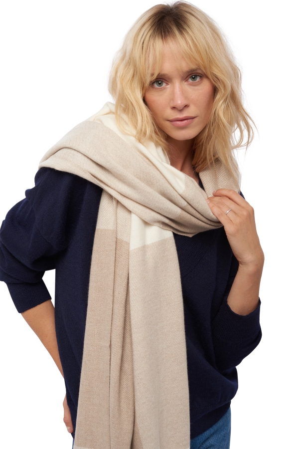 Kasjmier dames kasjmier sjaals verona natural ecru natural stone 225 x 75 cm