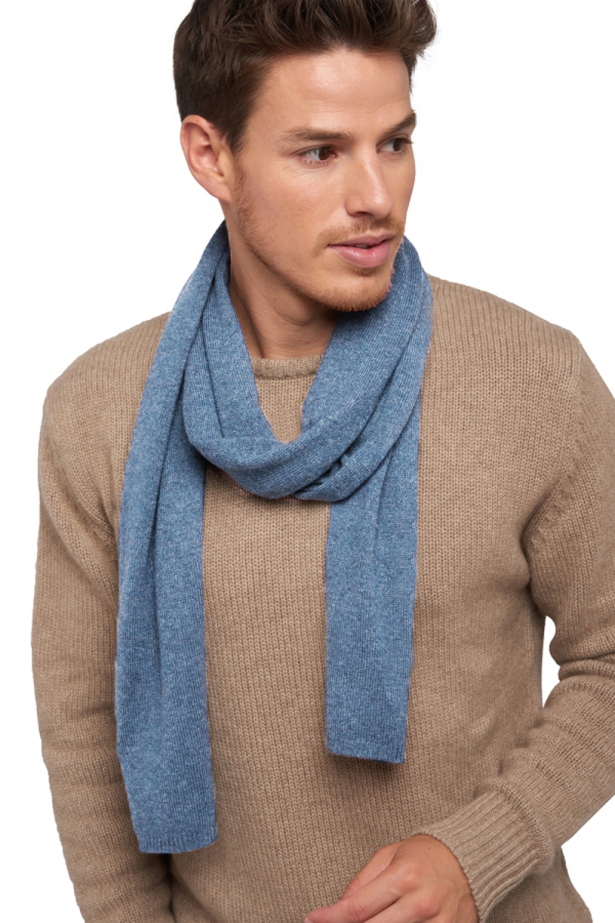  accessoires sjaals woolozone jeansblauw gemeleerd 160 x 30 cm