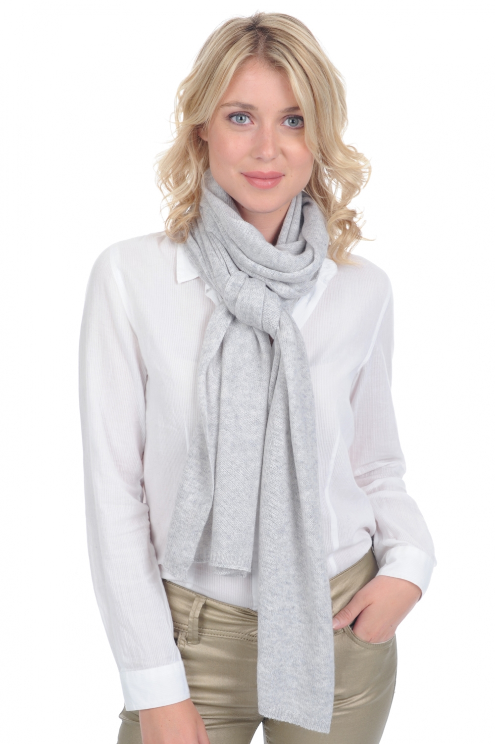 Kasjmier accesoires sjaals miaou flanel grijs gemeleerd 210 x 38 cm