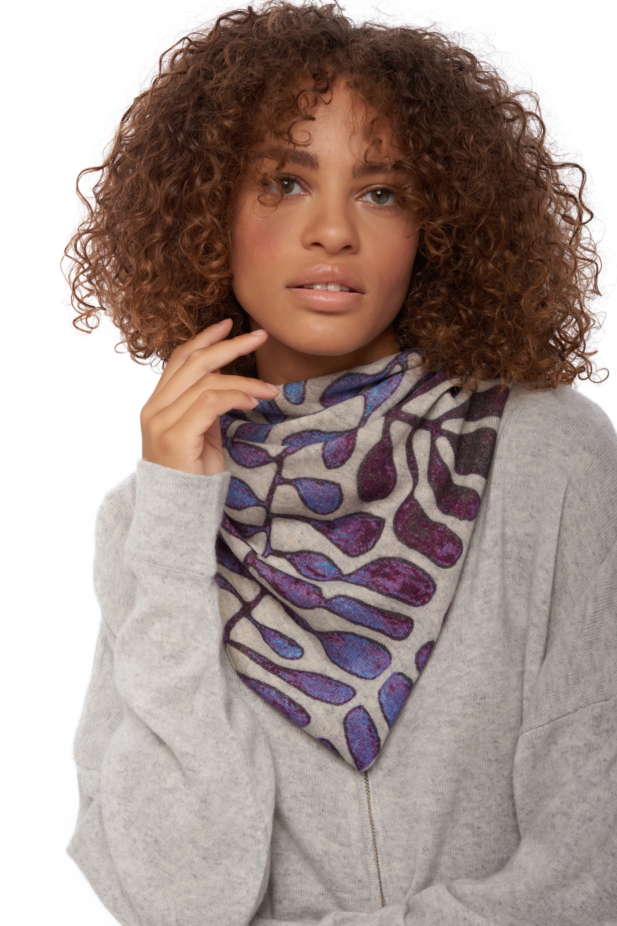 Kasjmier accesoires sjaals uno flanel grijs gemeleerd 58 cm x 64 cm