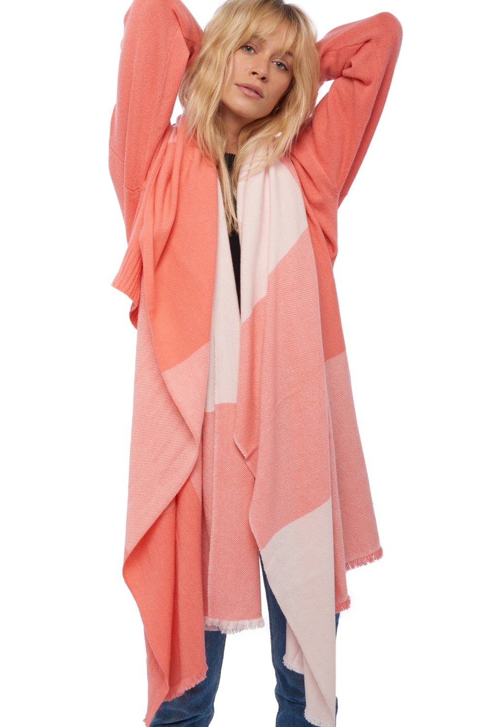 Kasjmier accesoires sjaals verona licht roze peach 225 x 75 cm