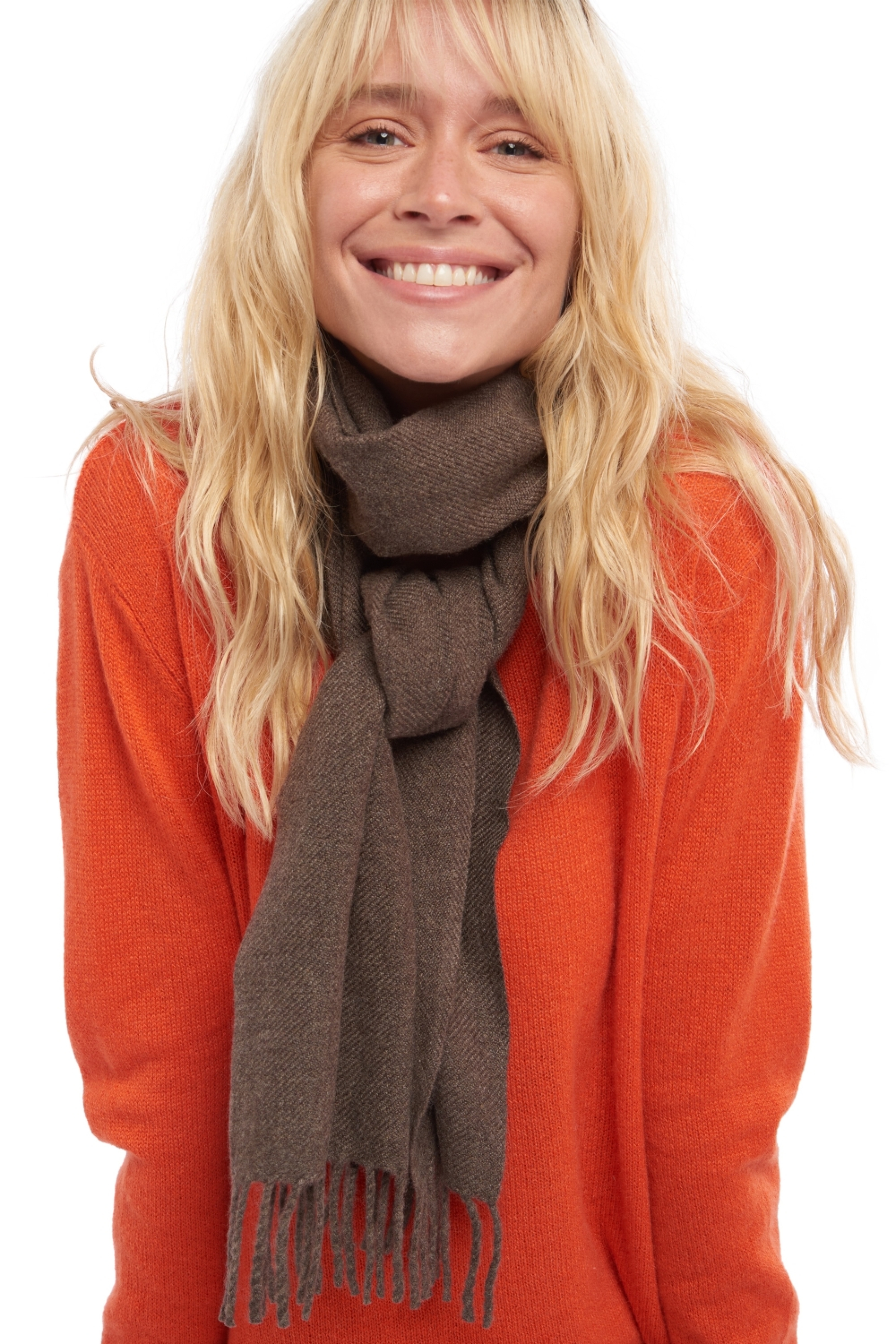 Kasjmier accessoires sjaals kazu170 bruin gemeleerd 170 x 25 cm