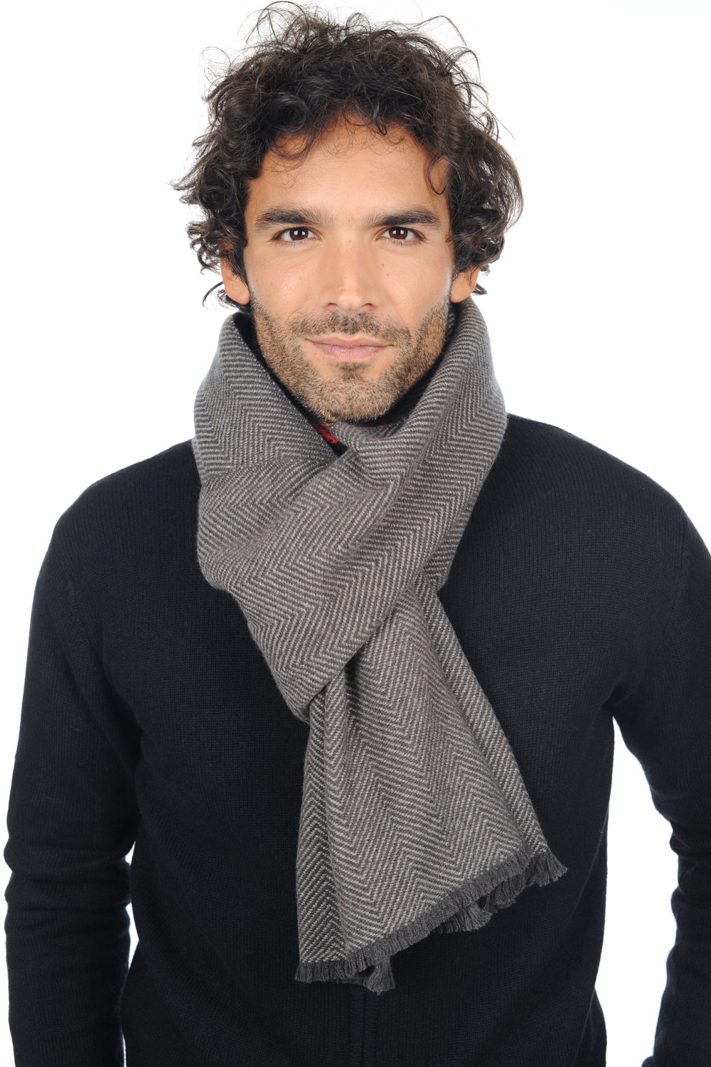 Kasjmier accessoires sjaals orage anthraciet donkergrijs gemeleerd 200 x 35 cm