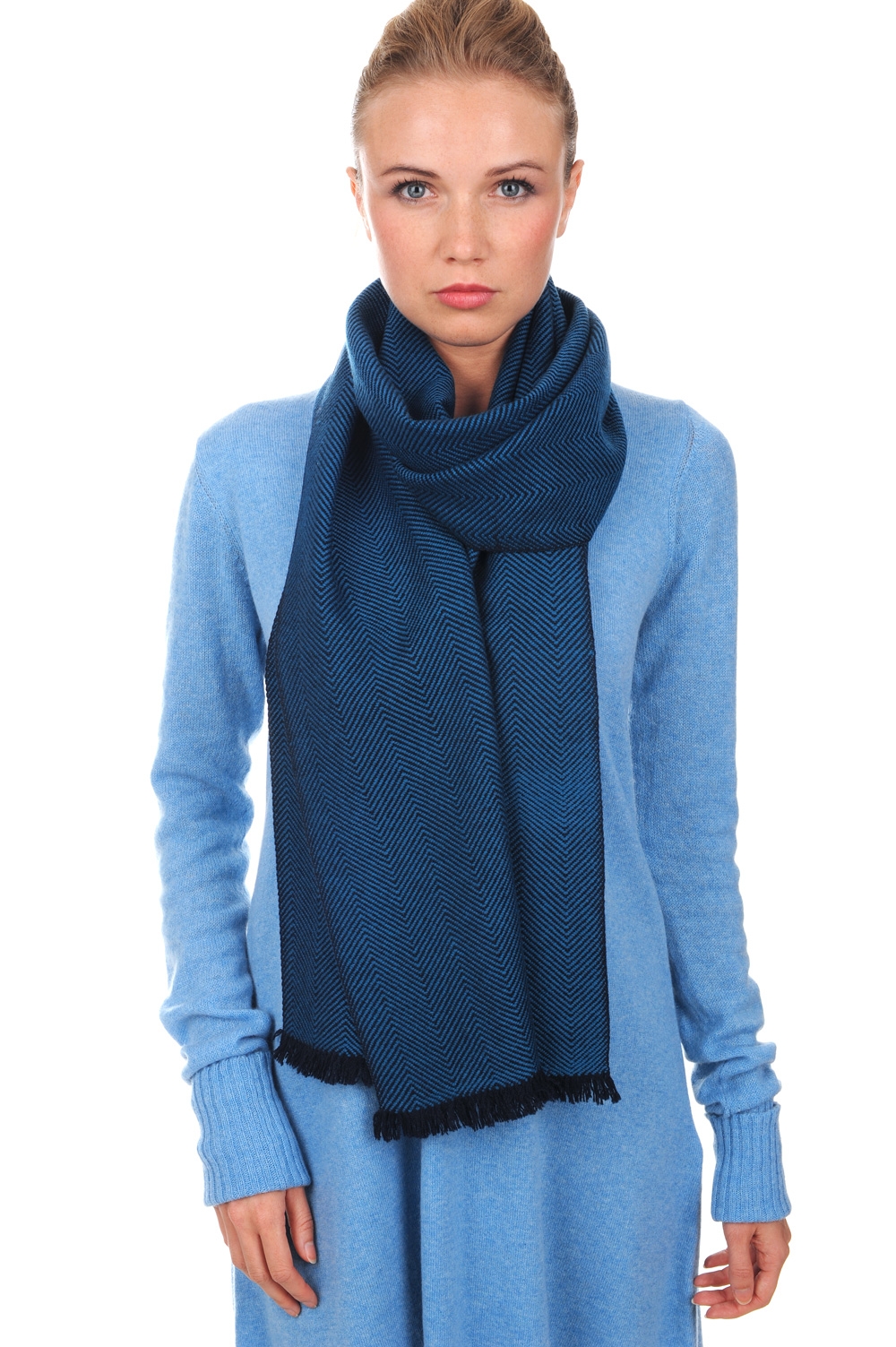 Kasjmier accessoires sjaals orage blauw 200 x 35 cm