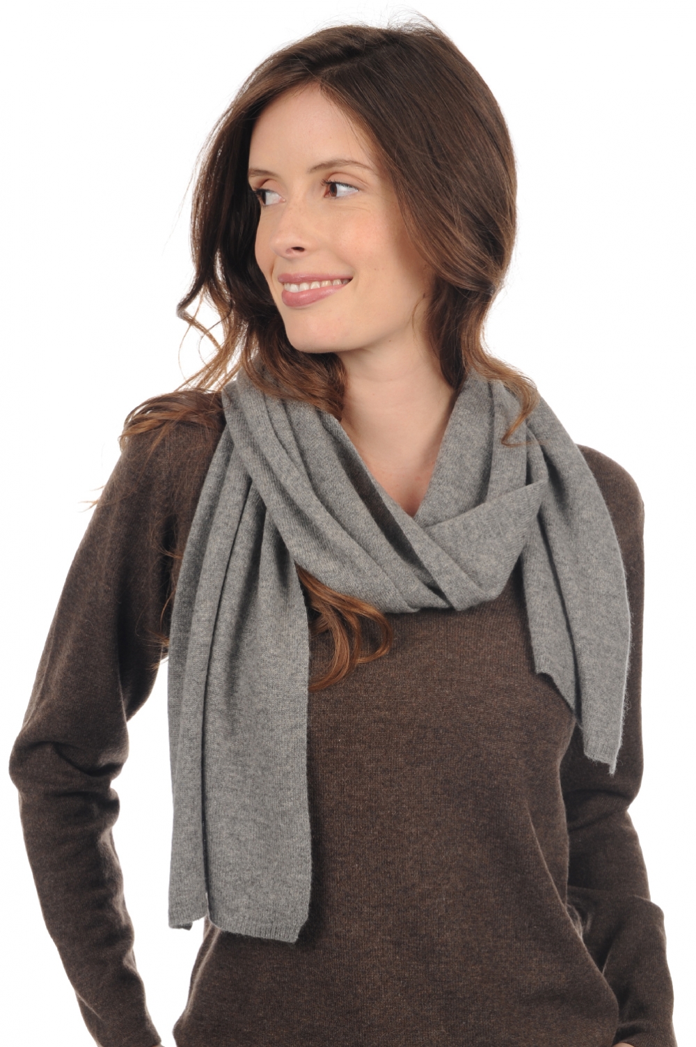 Kasjmier accessoires sjaals ozone donkergrijs gemeleerd 160 x 30 cm