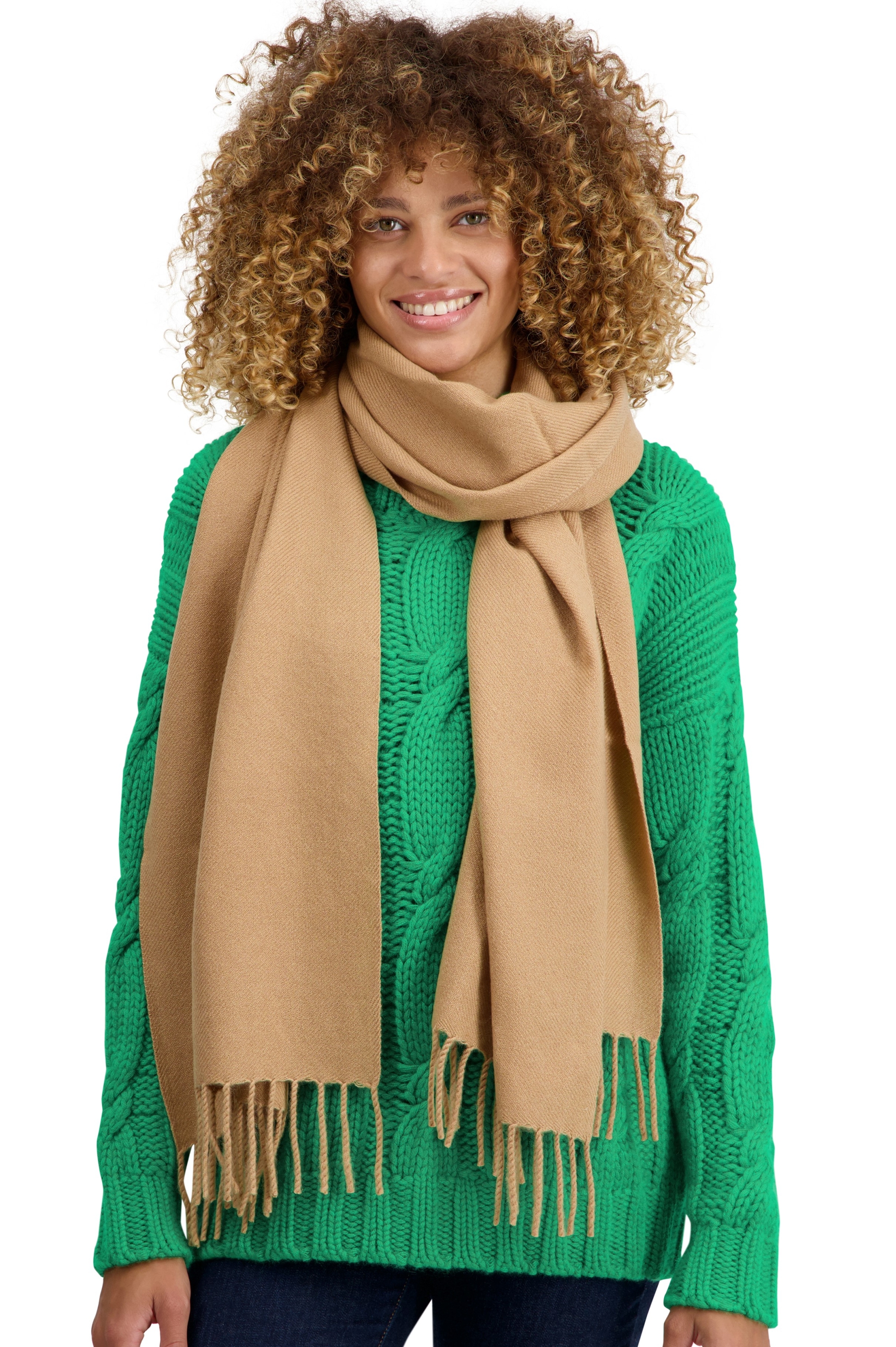 Kasjmier accessoires sjaals tartempion camel 210 x 45 cm