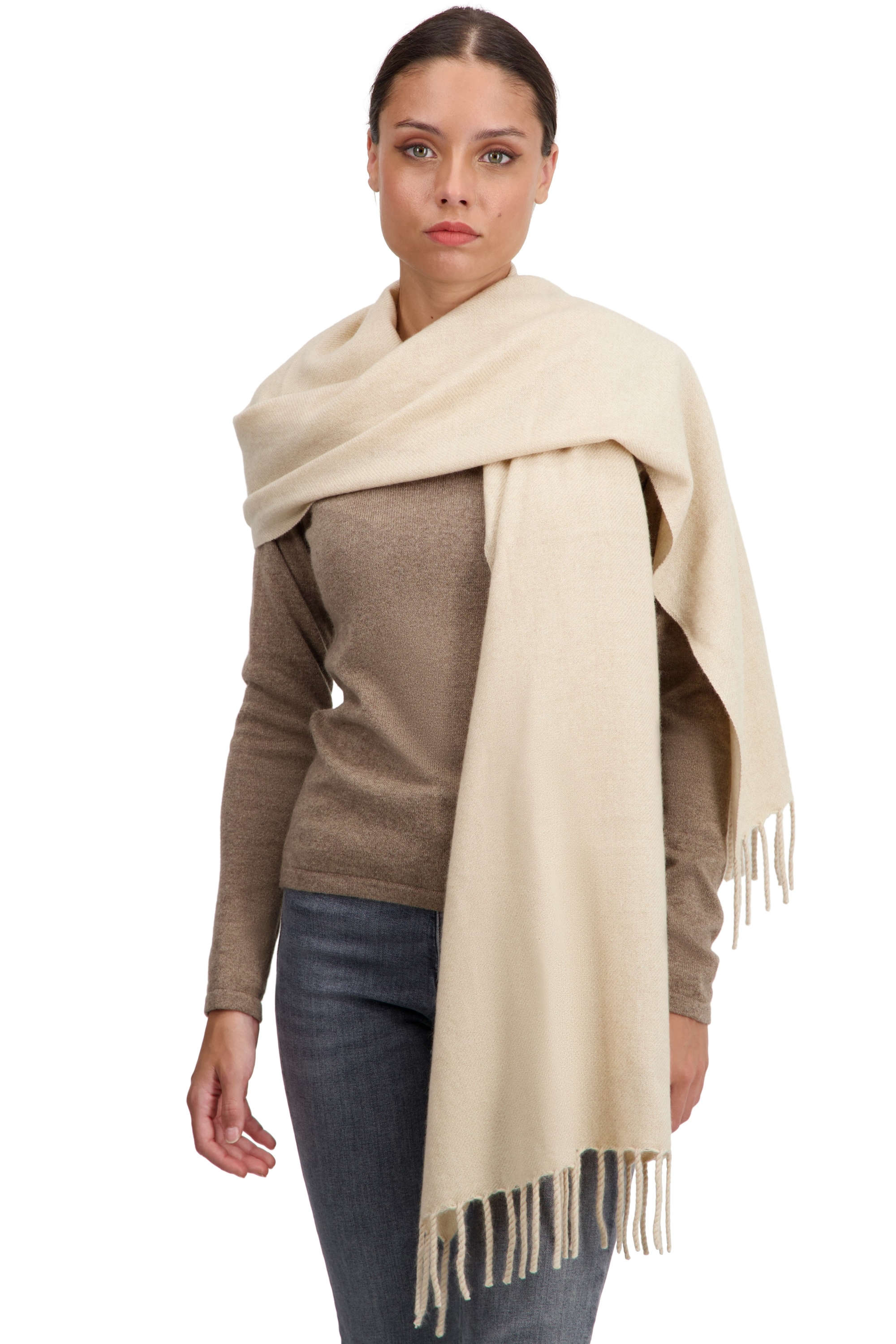 Kasjmier accessoires sjaals tartempion natural beige 210 x 45 cm