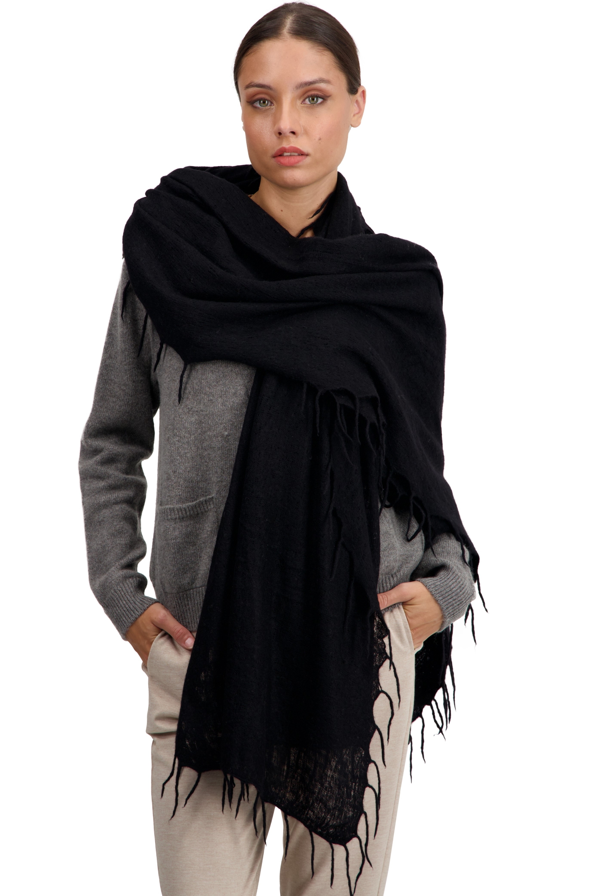 Kasjmier accessoires sjaals tresor zwart 200 cm x 90 cm
