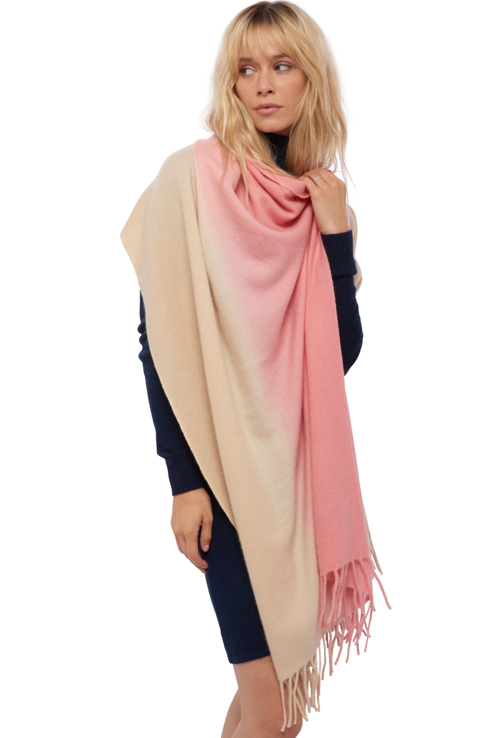 Kasjmier accessoires sjaals vaasa natural beige peach 200 x 70 cm