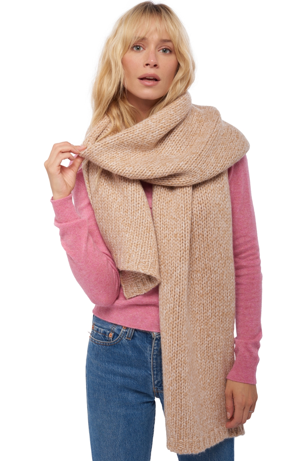 Kasjmier accessoires sjaals venus camel licht roze 200 x 38 cm