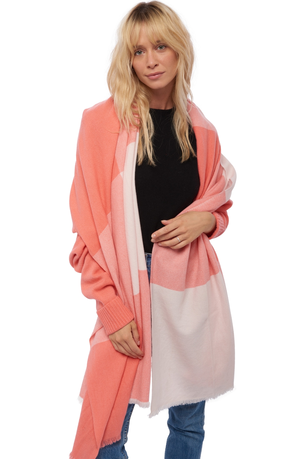 Kasjmier accessoires sjaals verona licht roze peach 225 x 75 cm