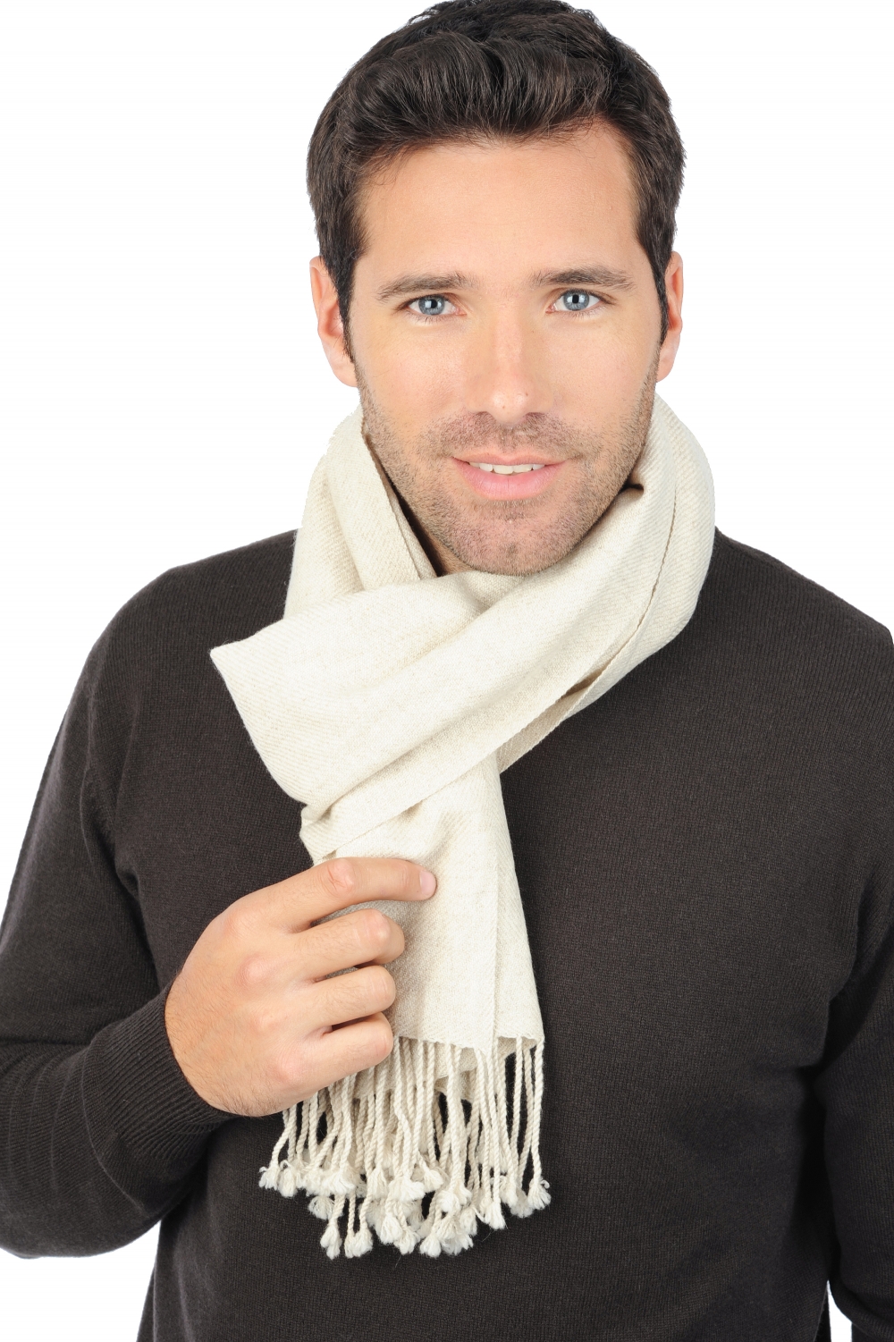 Kasjmier accessoires sjaals zak170 ecru gemeleerd 170 x 25 cm