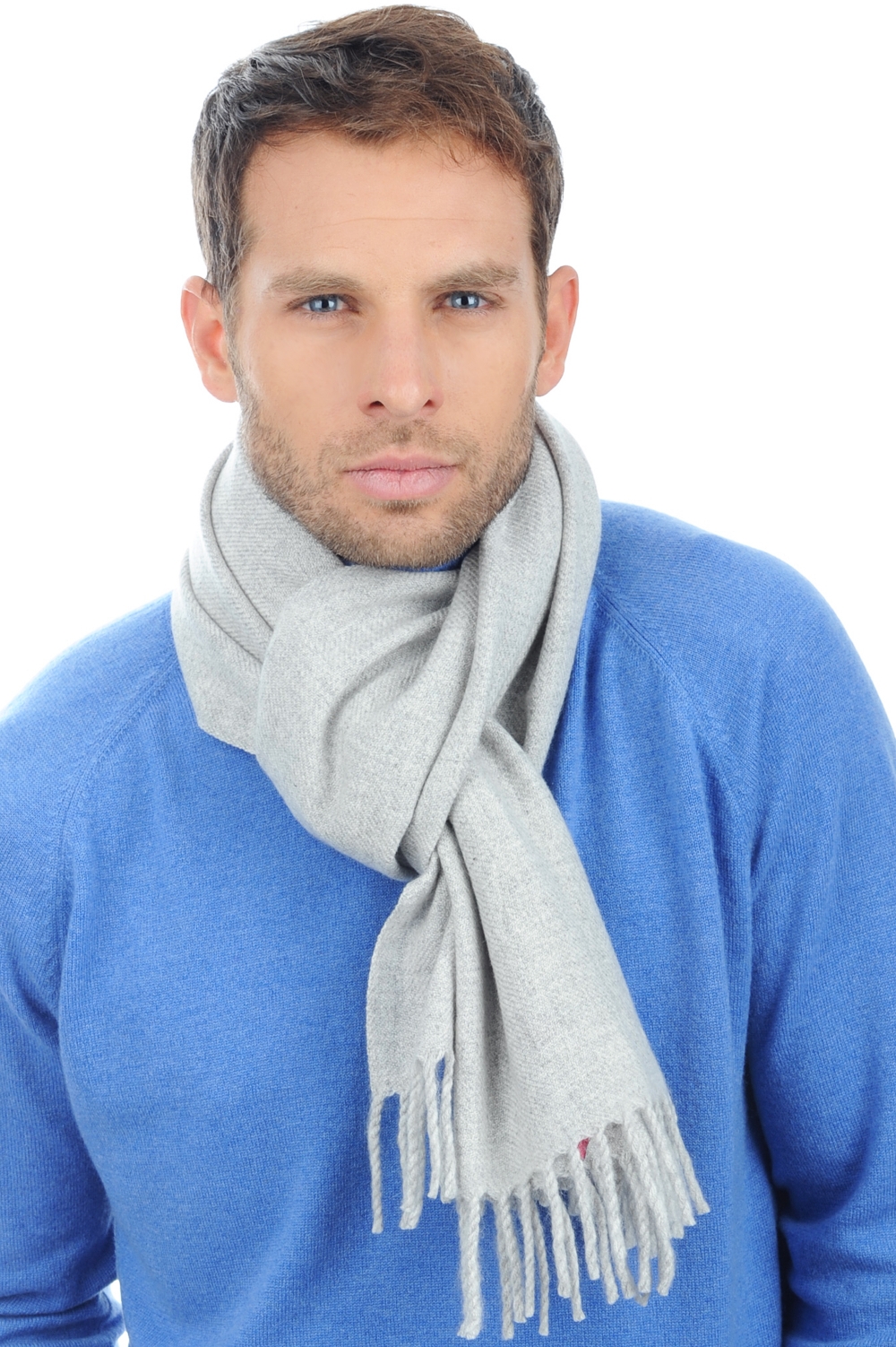 Kasjmier accessoires sjaals zak170 flanel grijs gemeleerd 170 x 25 cm