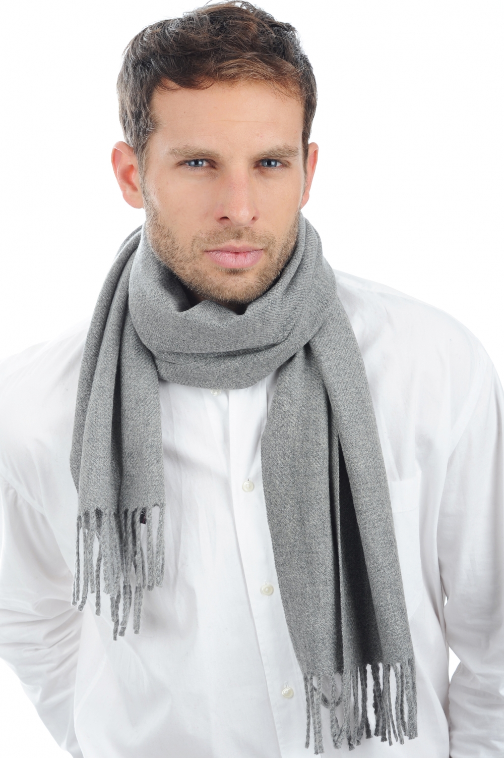 Kasjmier accessoires sjaals zak170 grijs gemeleerd 170 x 25 cm