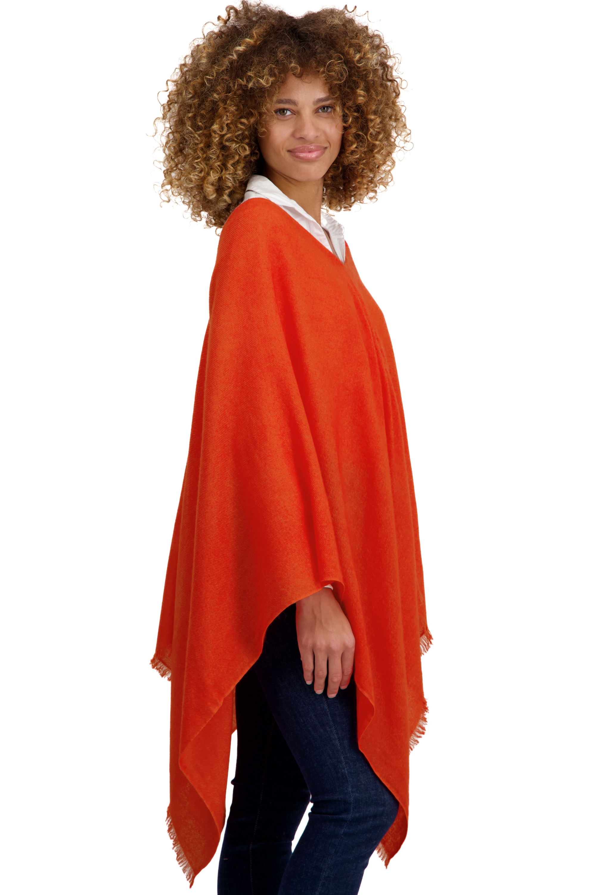 Kasjmier dames kasjmier pullover met v hals tokyo pumpkin 60 x 140 cm