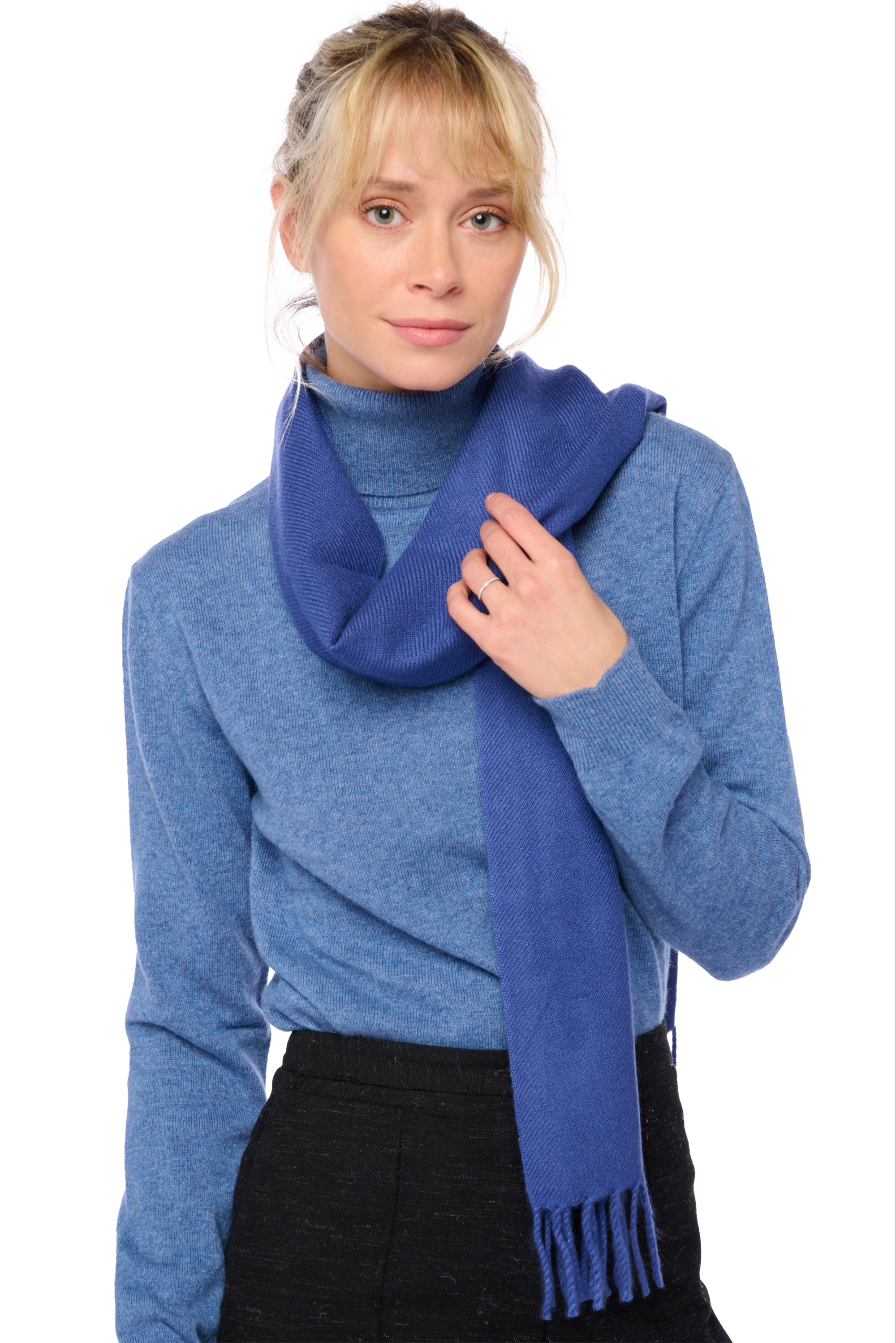 Kasjmier dames kasjmier sjaals kazu170 donkerblauw 170 x 25 cm